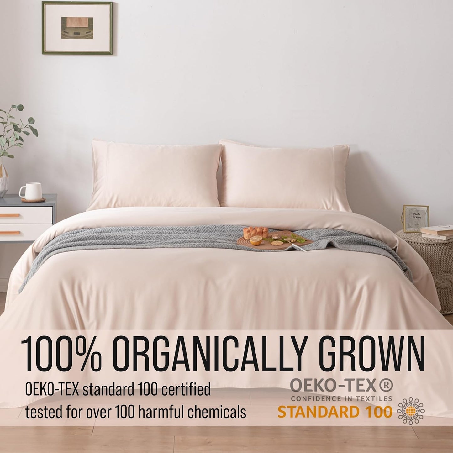 Bella Coterie Luxury Bamboo Viscose Queen Size Sheet Set | 100% Organically Grown | Ultra Soft | Cooling for Hot Sleepers | 18" Deep Pocket [Champagne]