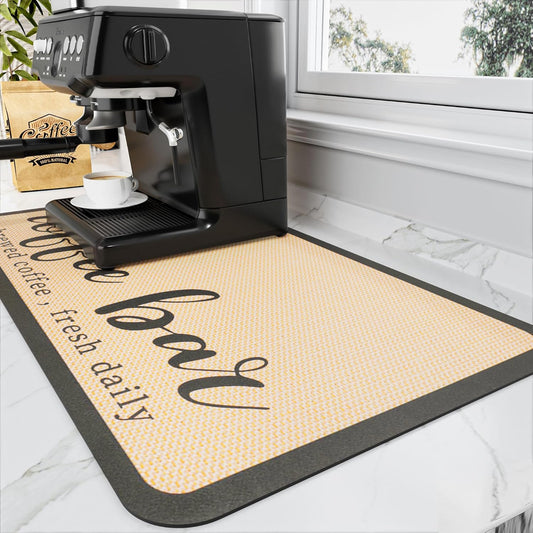 Coffee Mat - Absorbent Hide Stain Rubber Backed Dish Drying Mat for Kitchen Counter - Bar Mats for Countertops Accessories Fit Under Coffee Maker Espresso Machine