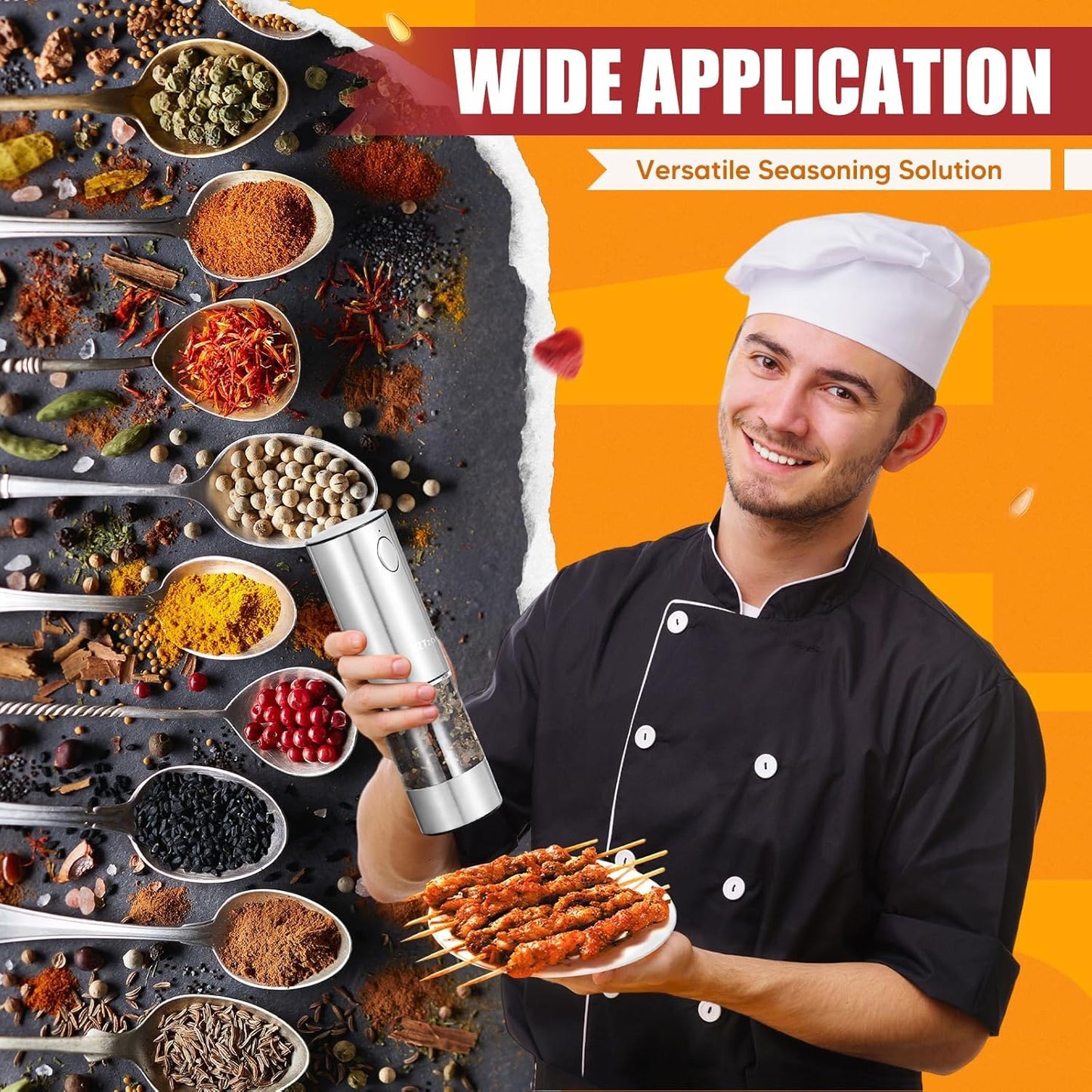 Electric Salt and Pepper Grinder Set with Charging Base, Stainless Steel Rechargeable Pepper Mills with 95ml Large Capacity, White LED Light and Adjustable Coarseness Grinder Ideal for Home, Kitchen