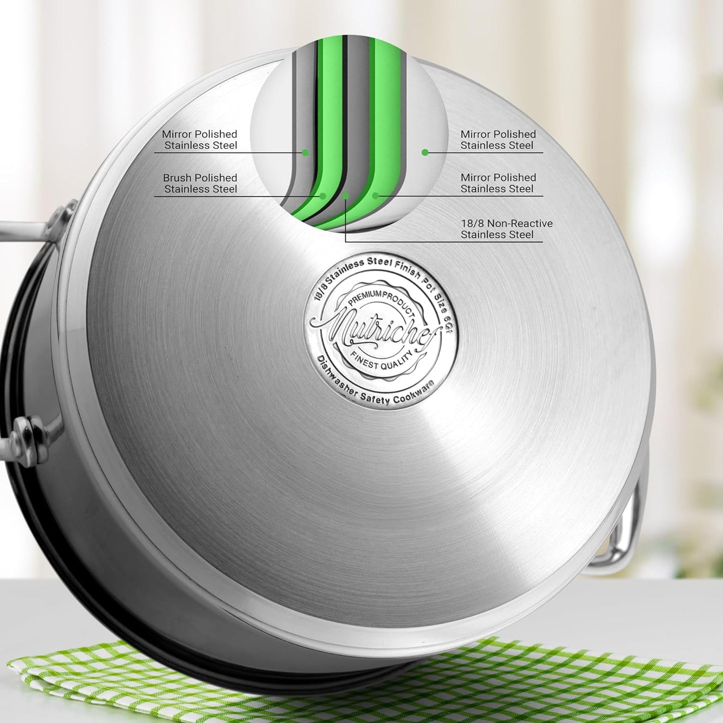 NutriChef 15-Quart Large Stainless Steel Stock Pot with Tempered Glass Lid - Induction Compatible Stockpot, Ideal for Stews & Soups, Dishwasher Safe