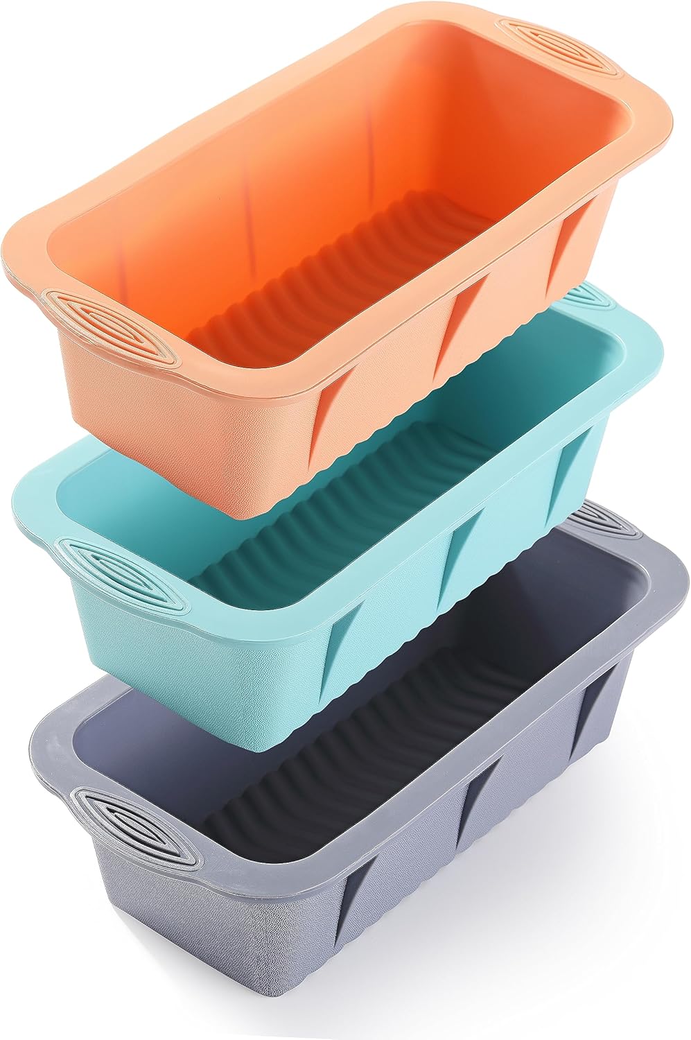 3PCS Silicone Bread Loaf Pan, Non-Stick Bread Pans for Baking, Easy Release Loaf Pan, Great for Homemade Bread, Cakes, Brownies, Dishwasher Safe (3 Colors, Nesting Design)