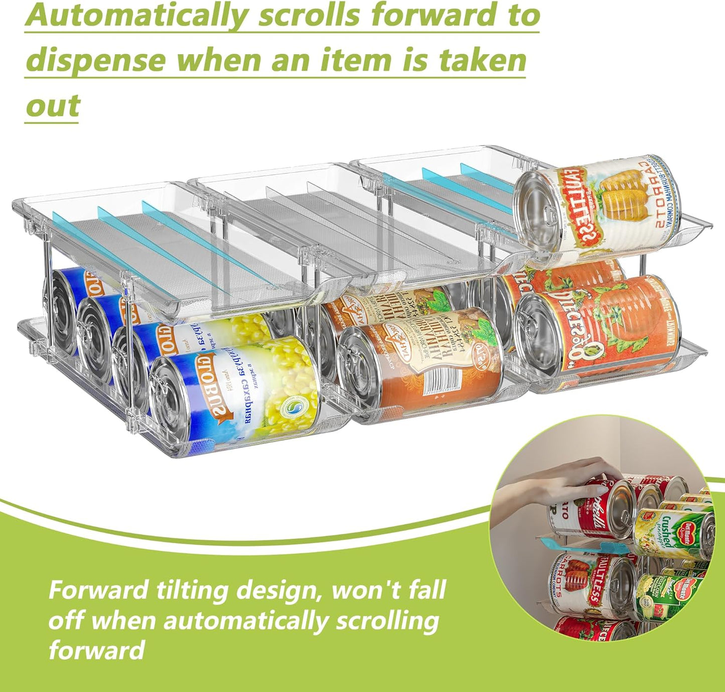 Can Organizer for Pantry Soda Can Organizer Automatic Rolling Food Pantry Storage Rack Can Dispenser for Fridge Holds 24 Cans, Fits 5.8-Inch Soda and Can, Set of 6