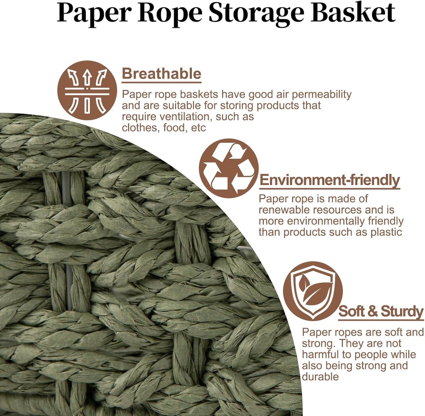 OIAHOMY Toilet Paper Baskets Handmade Paper Rope Decorative Wicker Storage Tank Shelf Cabinet Organizer for Bathroom Home, Set of 2, Green