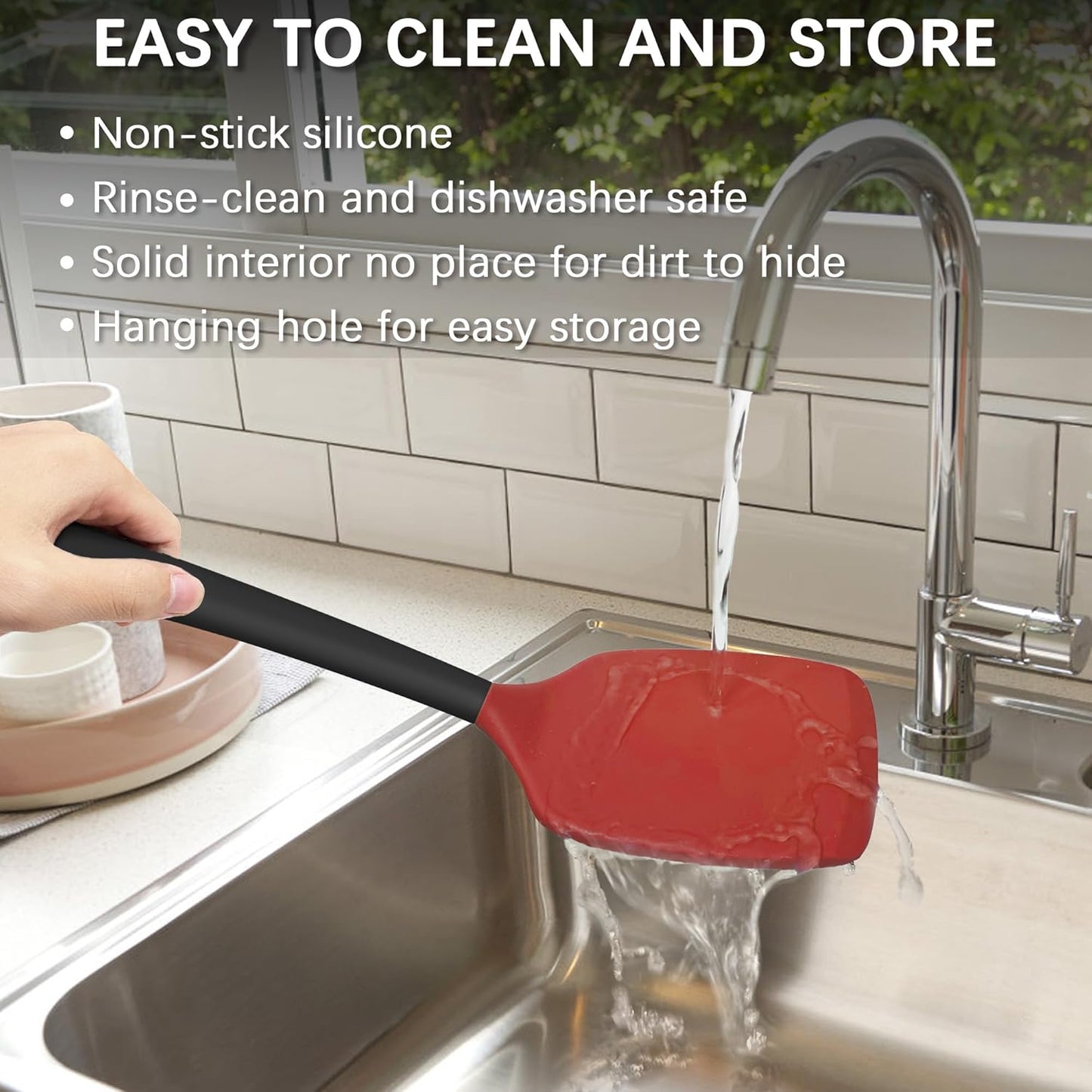 Coukre 2 Pack Silicone Spatula Set, High Heat Resistant, BPA Free Kitchen Spatula, Solid & Slotted Turner for Non-Stick Pans, Sautéing, and Flipping (2, Red)