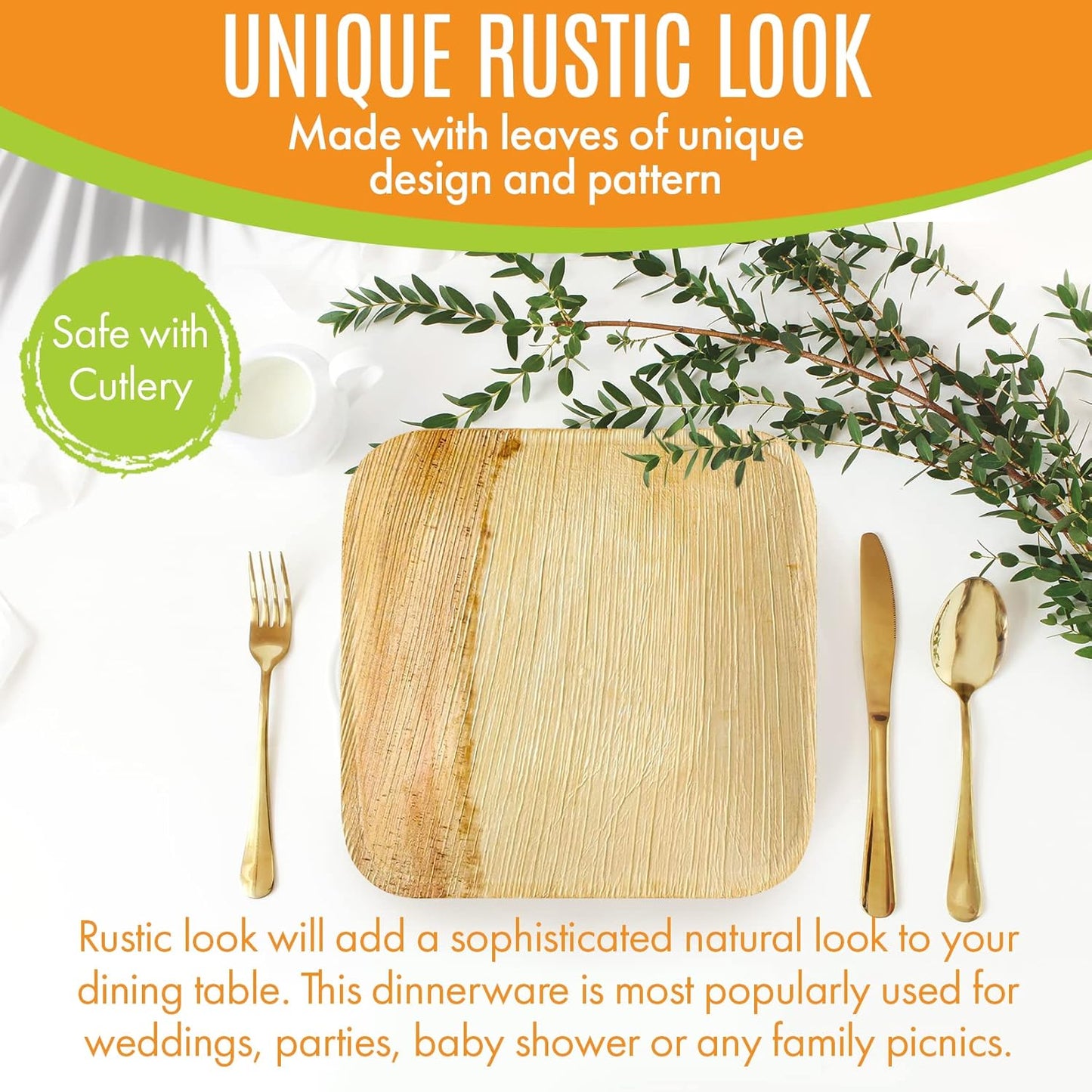 Raj Palm Leaf Bulk Plates like Bamboo plates Disposable, Decorative Compostable Tableware for wedding, Lunch, Dinner, Birthday, Camping, Outdoor (6" 400 | 5 Cases I 2000 Pack))