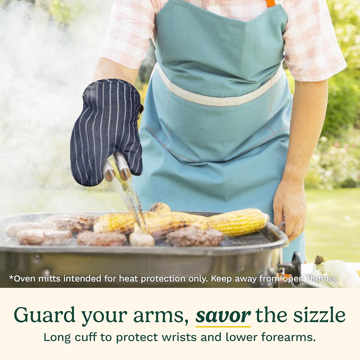 Cuisinart Heritage Kitchen Oven Mitts – Heat-Resistant Kitchen Mitts for Oven with Non-Slip Neoprene Palm, Long Cuff, and Cotton Filling – Durable Oven Gloves for Cooking, Baking, & Grilling