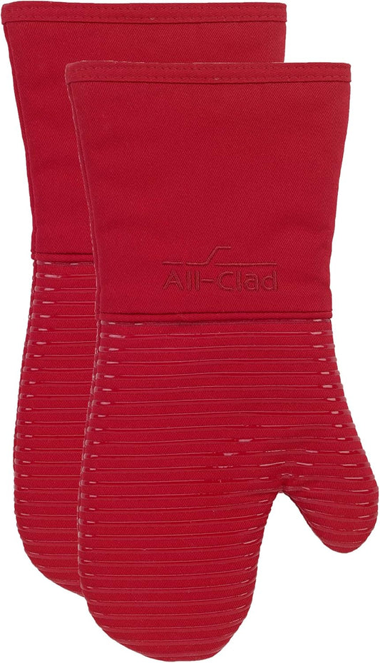 All-Clad Silicone Oven Mitts: Heat Resistant up to 500 Degrees - 100% Cotton & Silicone, 14"x7" Oven Mitt for Kitchen and Barbeque, 2-Pack, Chili