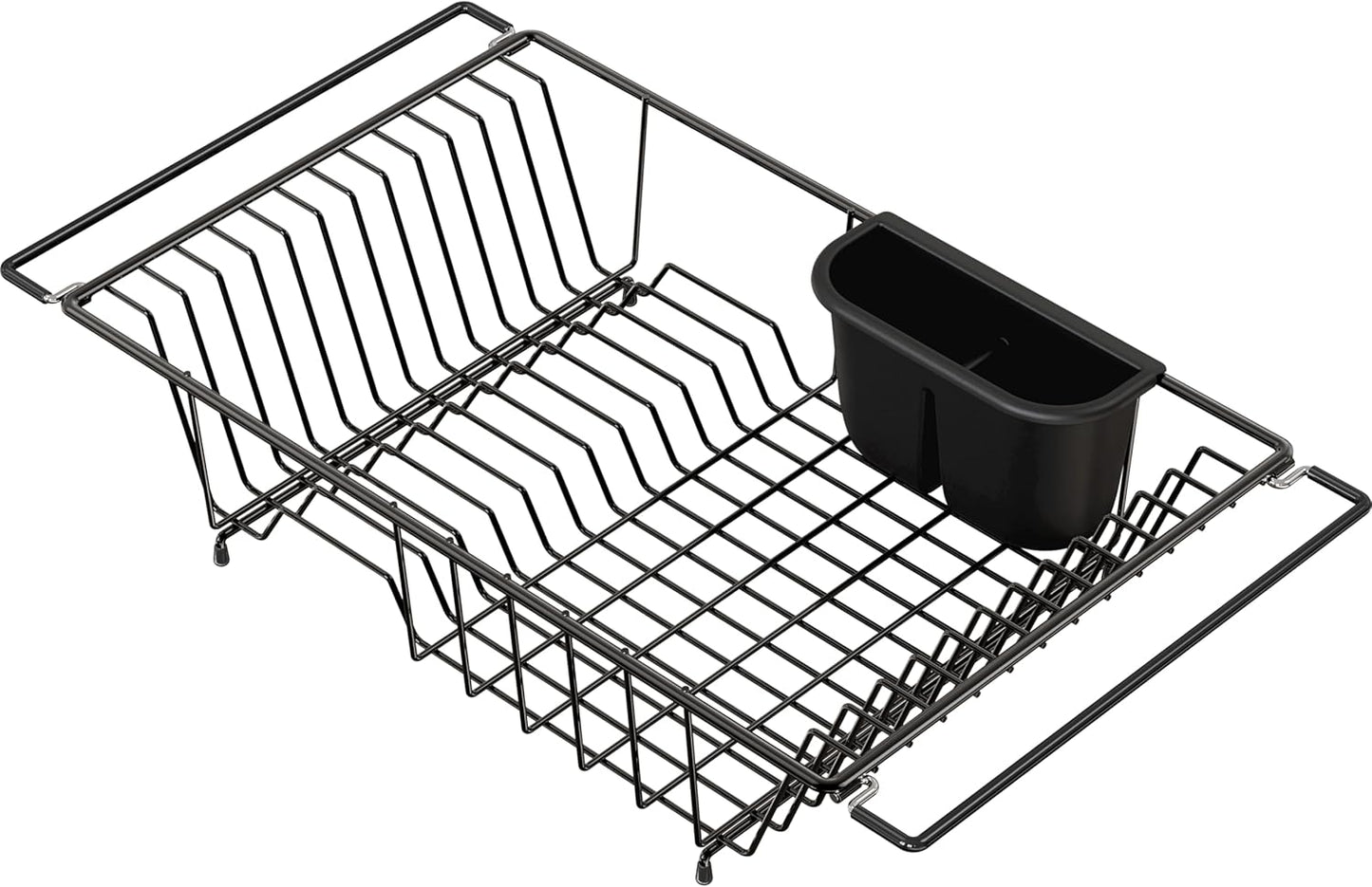 SIMPLE HOUSEWARE Large Over Sink Counter Top Stainless Steel Dish Drainer Drying Rack with Utensil Holder, Black