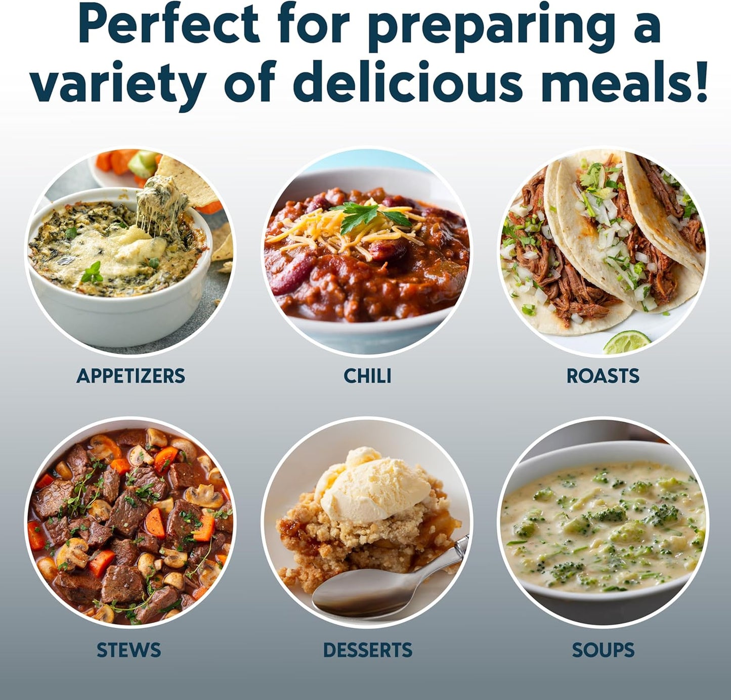 COOK WITH COLOR 2QT Mini Electric Round Slow Cooker - Adjustable Settings, Removable Stoneware Pot, Tempered Glass Lid, Dishwasher Safe, Cool-Touch Side Handles, Slate Blue