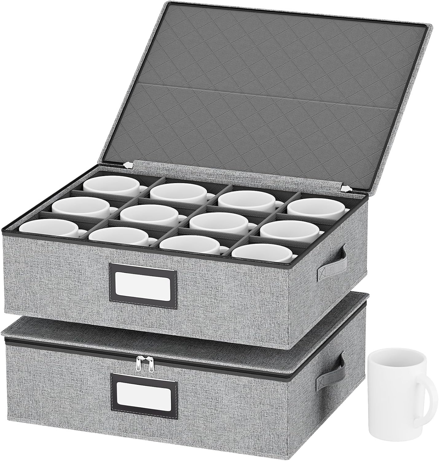 homyfort China Storage Containers (2 Pack Mug Storage Box, Grey)