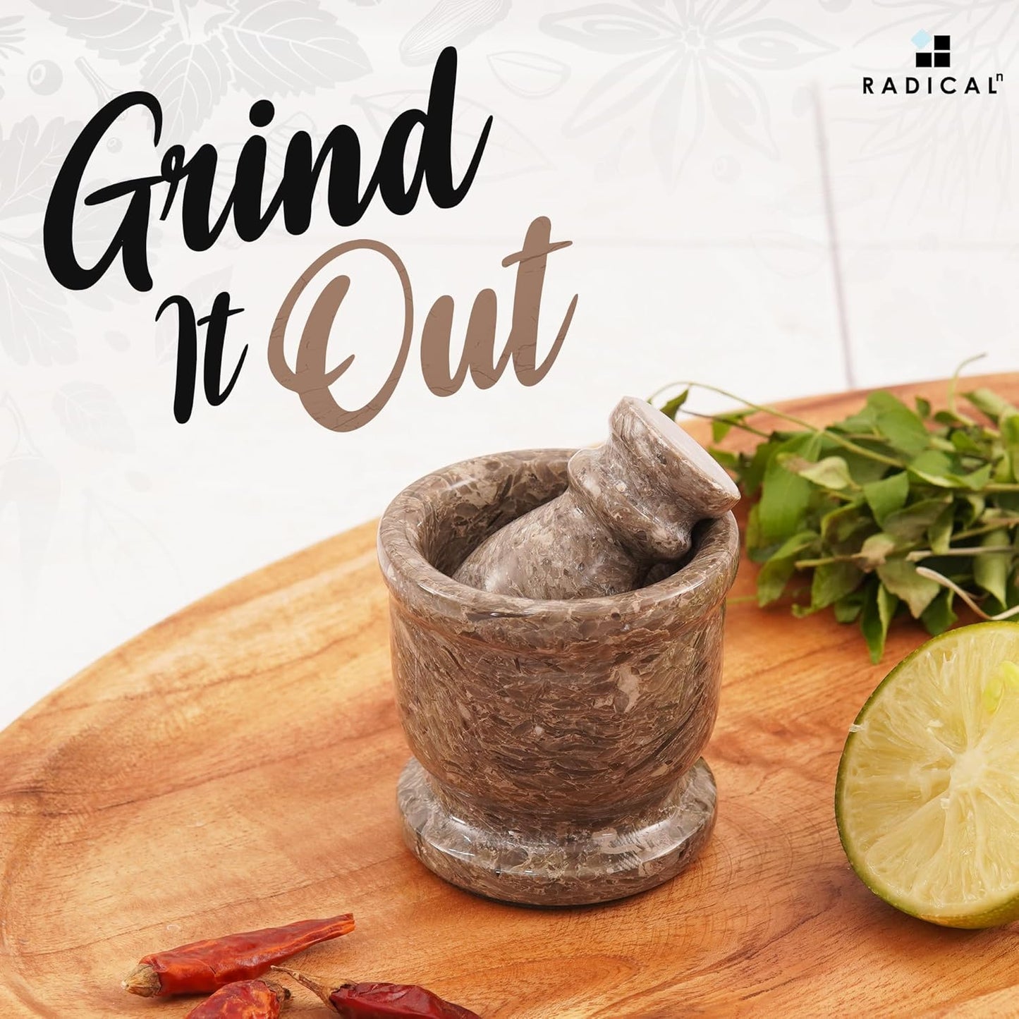 Radicaln Marble Mortar and Pestle Set Oceanic 2.5" Inches Handmade Spice Grinder & Garlic Crusher for Kitchen Mortar and Pestle Set Small Herb Grinder