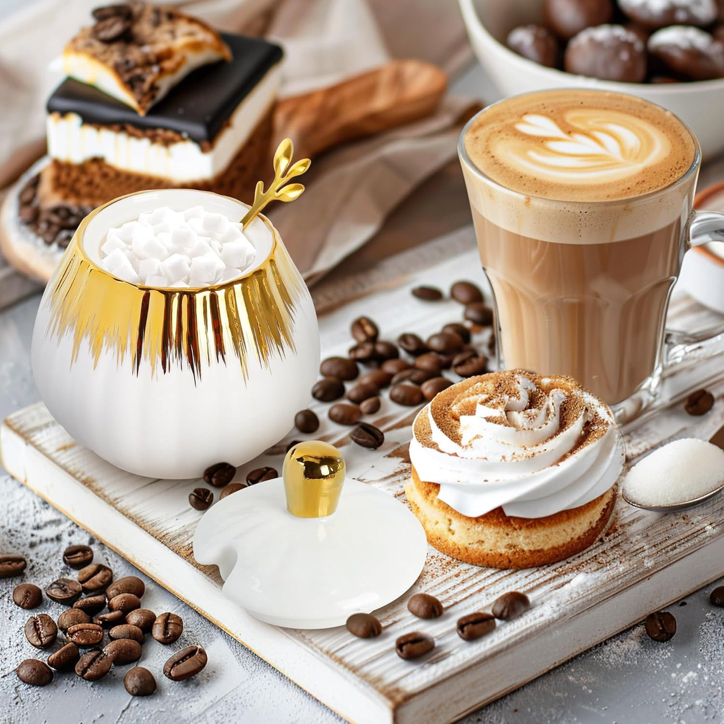 Ceramic Sugar and Creamer Set, Cream Pitcher Sugar Bowl with Lid and Spoon, Sugar and Creamer Container for Coffee Bar (3)