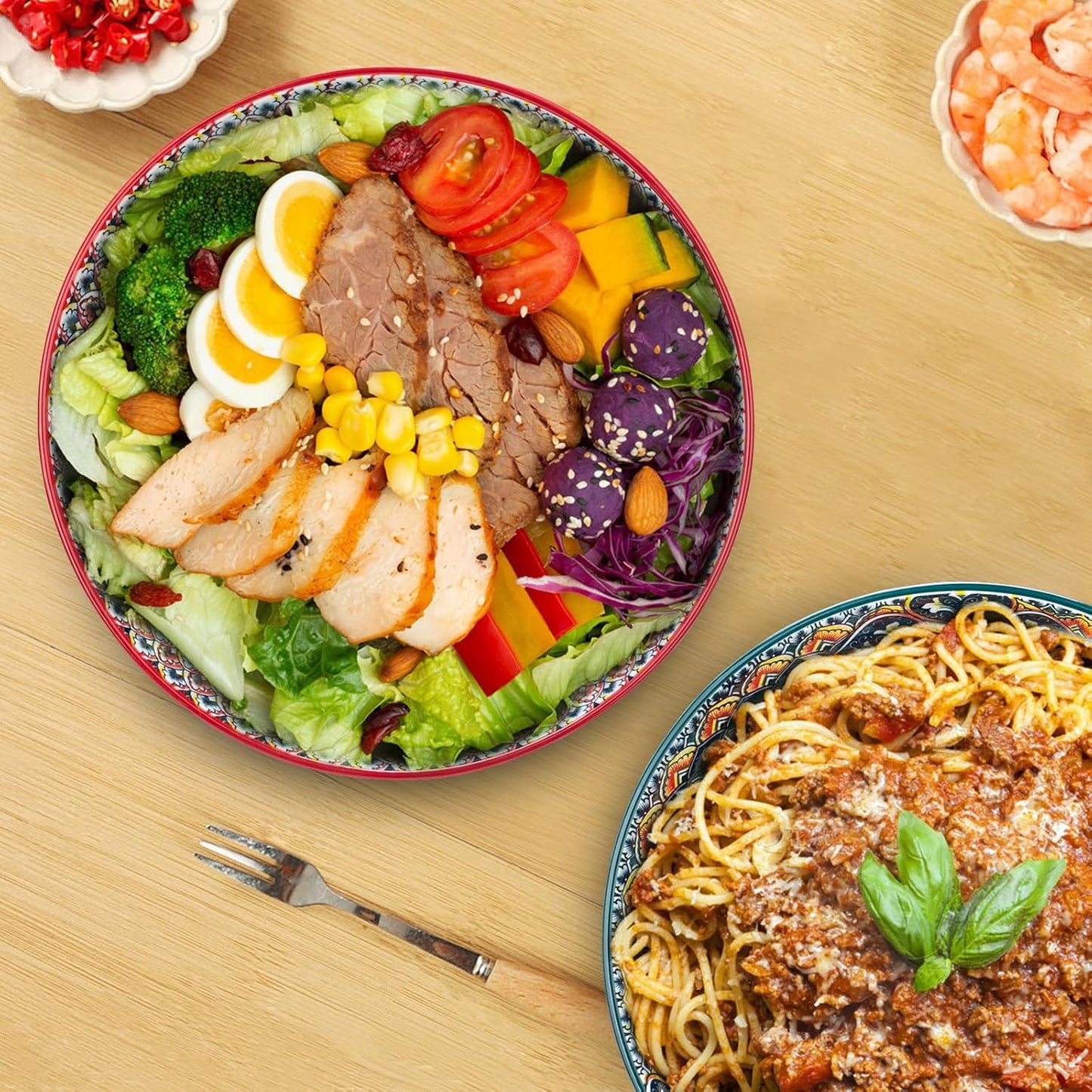 75 Oz Serving Bowls,Bohemian Style Large Porcelain Dishes for Entertaining Parties,Big Bowls for Eating Soup, Salad, Pasta, Fruit, Chips, 10.3 Inch Diameter (orange)