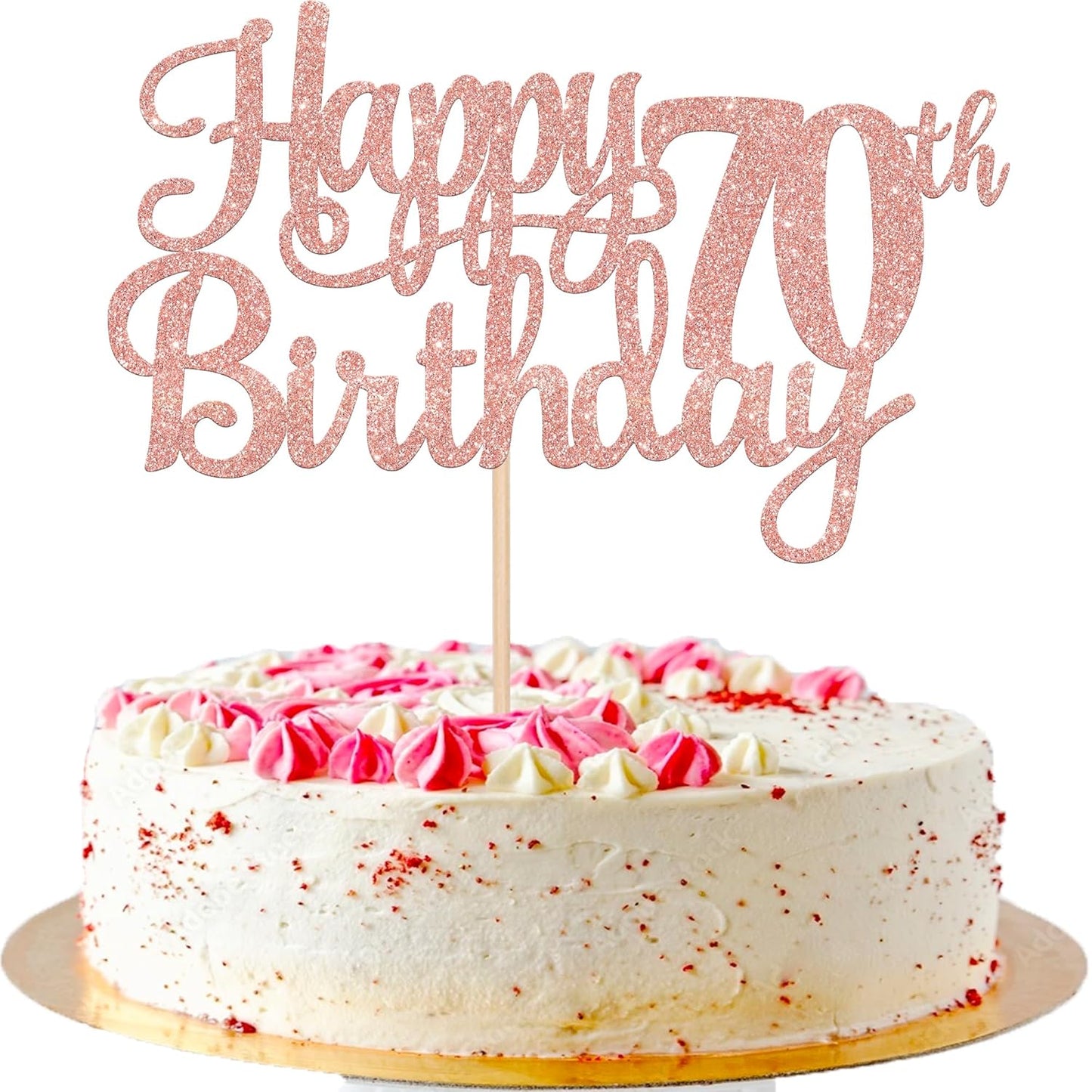1 PCS Happy 70th Birthday Cake Topper Glitter Cheers to 70 Years Birthday Cake Pick Seventy 70 Fabulous Cake Decoration for Happy 70th Birthday Anniversary Party Decorations Supplies Rose Gold