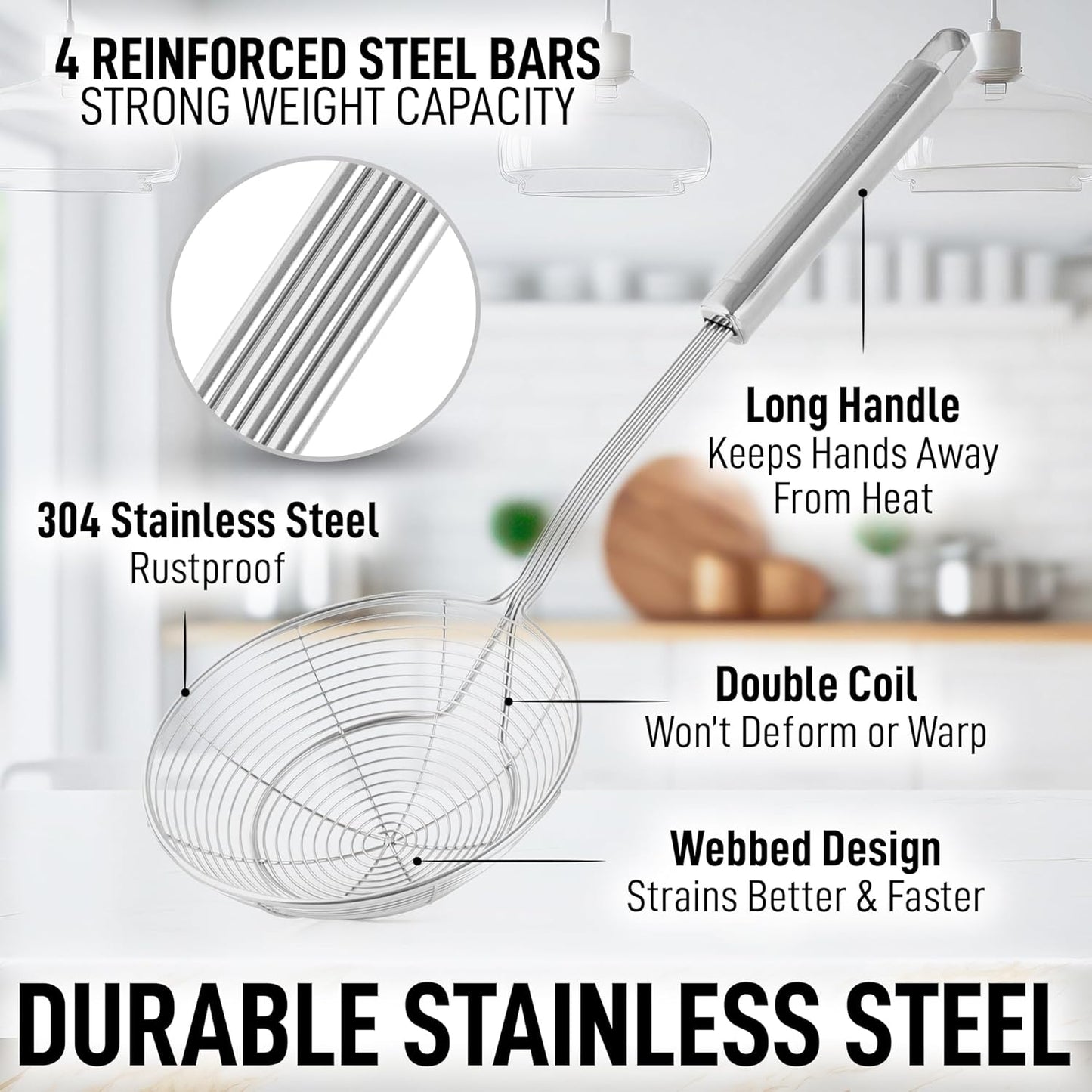 Zulay Kitchen Premium Stainless Steel Spider Skimmer 15.4” - Spider Kitchen Utensil with Premium Ergonomic Handles for Easy Use - Easy to Clean - Perfect for at Home Cooks & Chefs