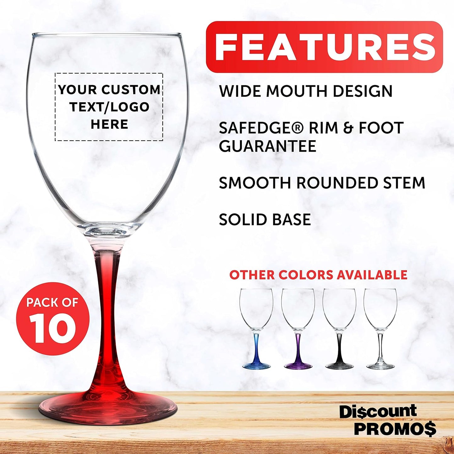 Custom Nuance Wine Glasses by ARC 10.5 oz. Set of 10, Personalized Bulk Pack - Restaurant Glassware, Perfect for Red Wine, White Wine, Cocktails - Red