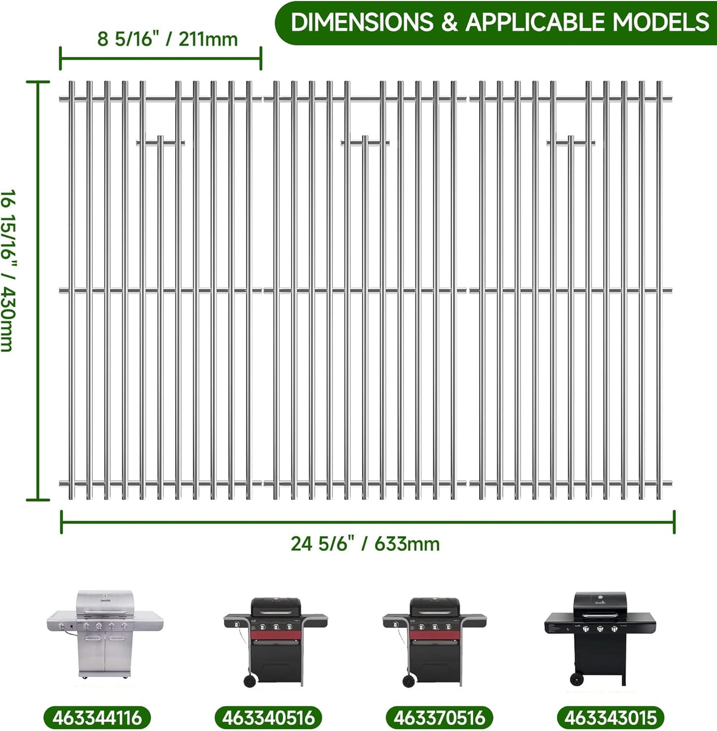 16 15/16" Grill Grates for Charbroil Advantage 4 Burner 463344116 463343015 463344015 463240015 463340516, Stainless Steel Cooking Grids Replacement Parts for Charbroil G460-0500-w1, G530-b700-w1