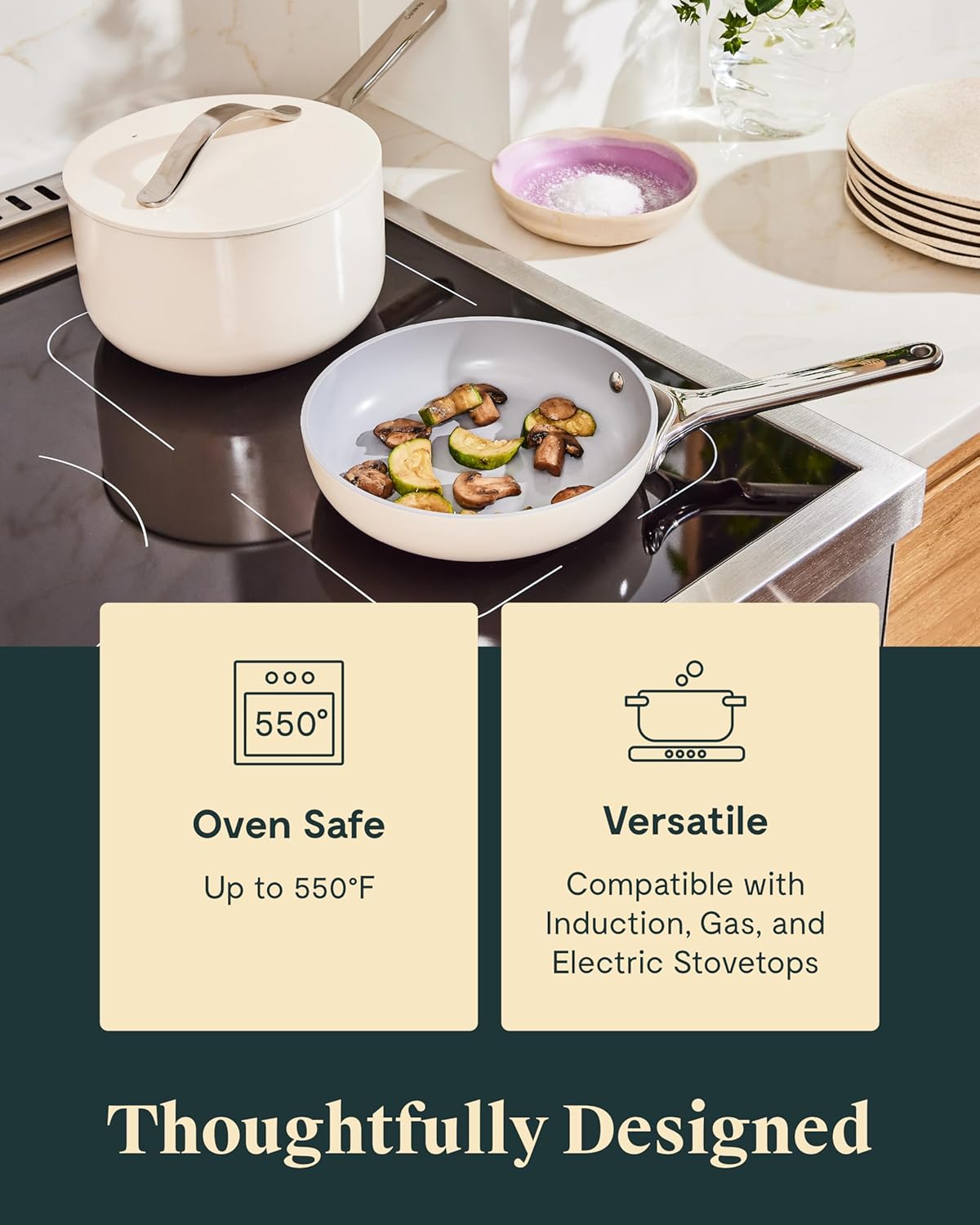 Caraway Mini Cookware Set - Non-Stick Ceramic Fry Pan (1.05 qt, 8") & Sauce Pan (1.75 qt) - Non Toxic, PTFE & PFOA Free - Oven Safe & Stovetop Agnostic (Gas, Electric & Induction) - Perracotta