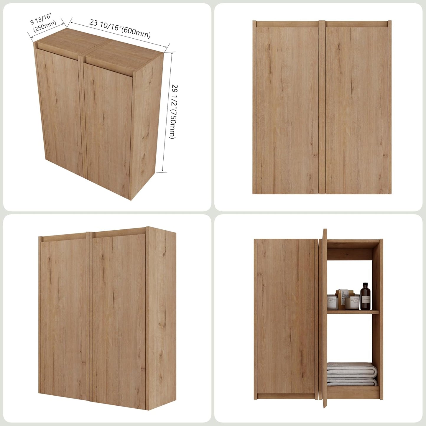 12" Bathroom Cabinet Wall Mounted, Bathroom Medicine Cabinet with 2 Door and 2 Shelf Over The Toilet, Wall Mounted Home Storage Cabinet - Brown