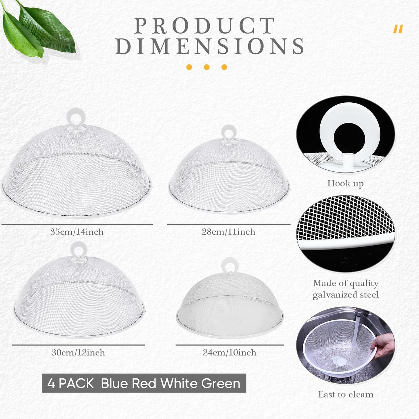 Baderke 4 Pcs Metal Mesh Food Cover 14'' 12'' 11'' 10'' Outdoor Picnic Food Net Covers for Outside Keep out Flies for Table Picnic Camping(White)