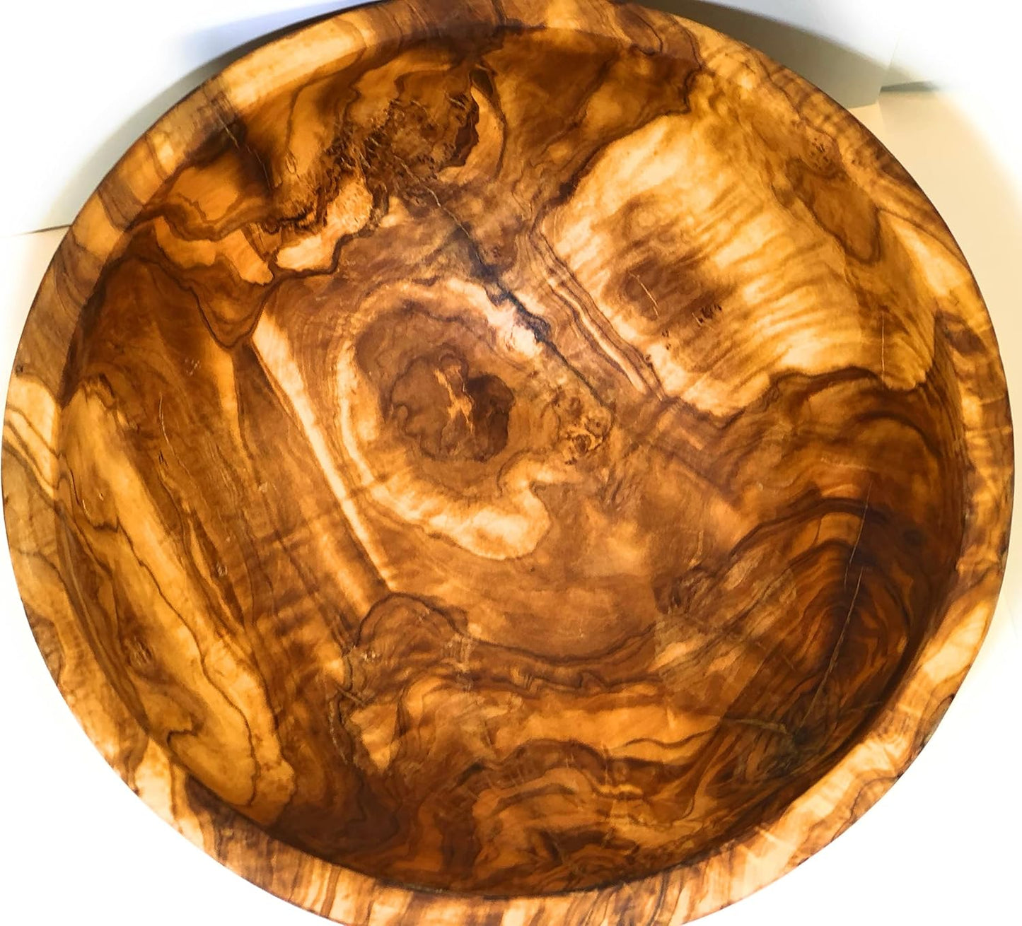13"+ Artisan Olive Wood Serving Bowl from Rare 200-300 year old Olive Trees- for Salads, Fruit, Snacks, Popcorn, Centerpiece. XXXL (Size13-14 x 4-5.5")