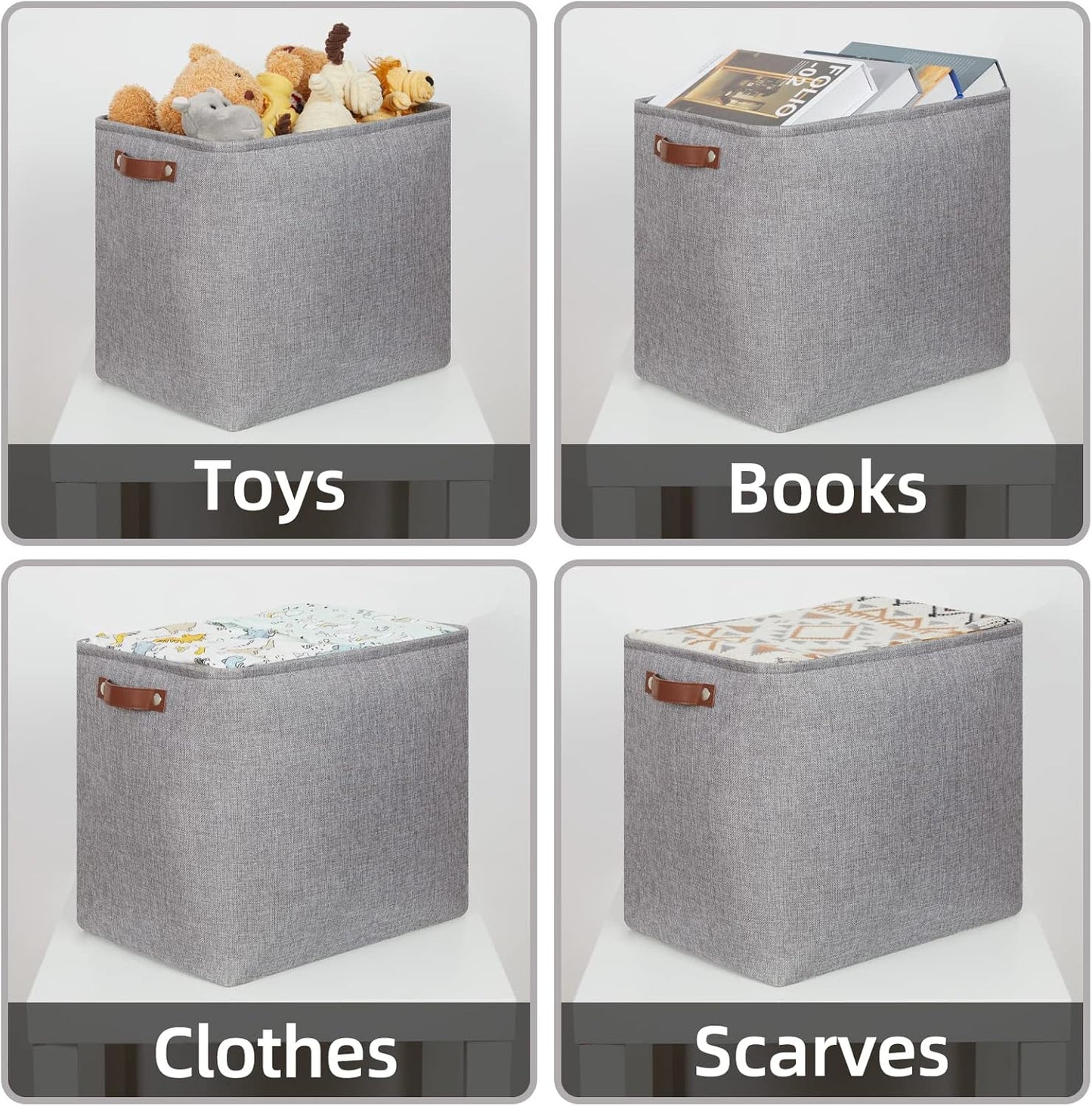 HNZIGE Tall Storage Baskets for Shelves, Rectangular Fabric Organizer with Handles, Decorative Closet Storage Bins (Grey)