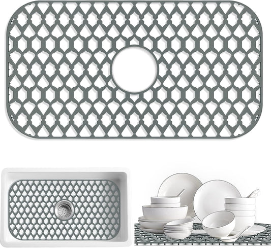 Large Sink Protectors for Kitchen Sink 19”x13”& 24”x13”& 26”x14”, Silicone Sink Mats Grid for Bottom of Farmhouse Stainless Steel Porcelain Sink (26”x14”, Center Drain)