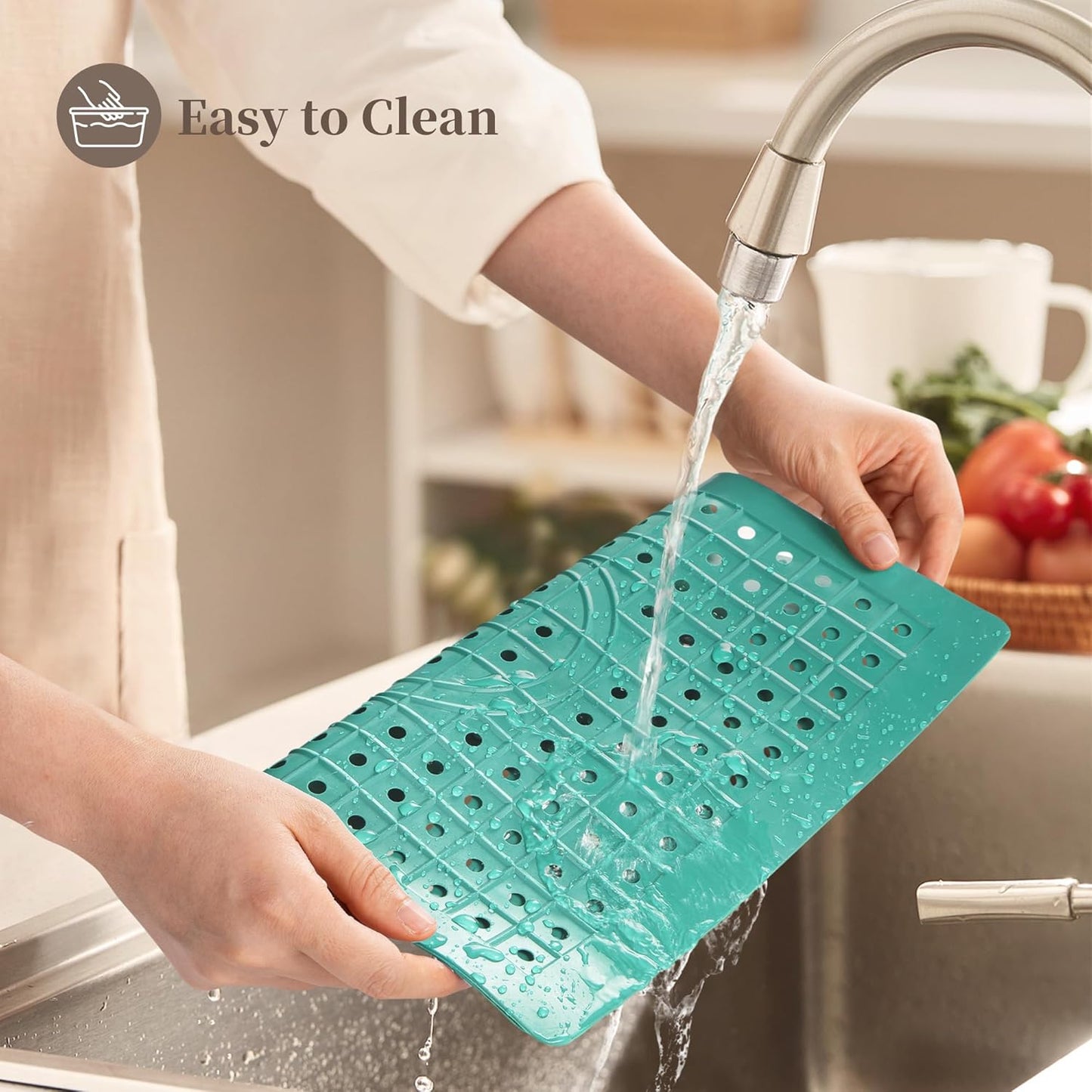 WILLKOMMEN Kitchen Sink Mat, 12" x 10" Rectangular Sink Protector Pad, Fast-Draining Grid Design Liner, Dish Drying Mat 2 Pack Mint Green