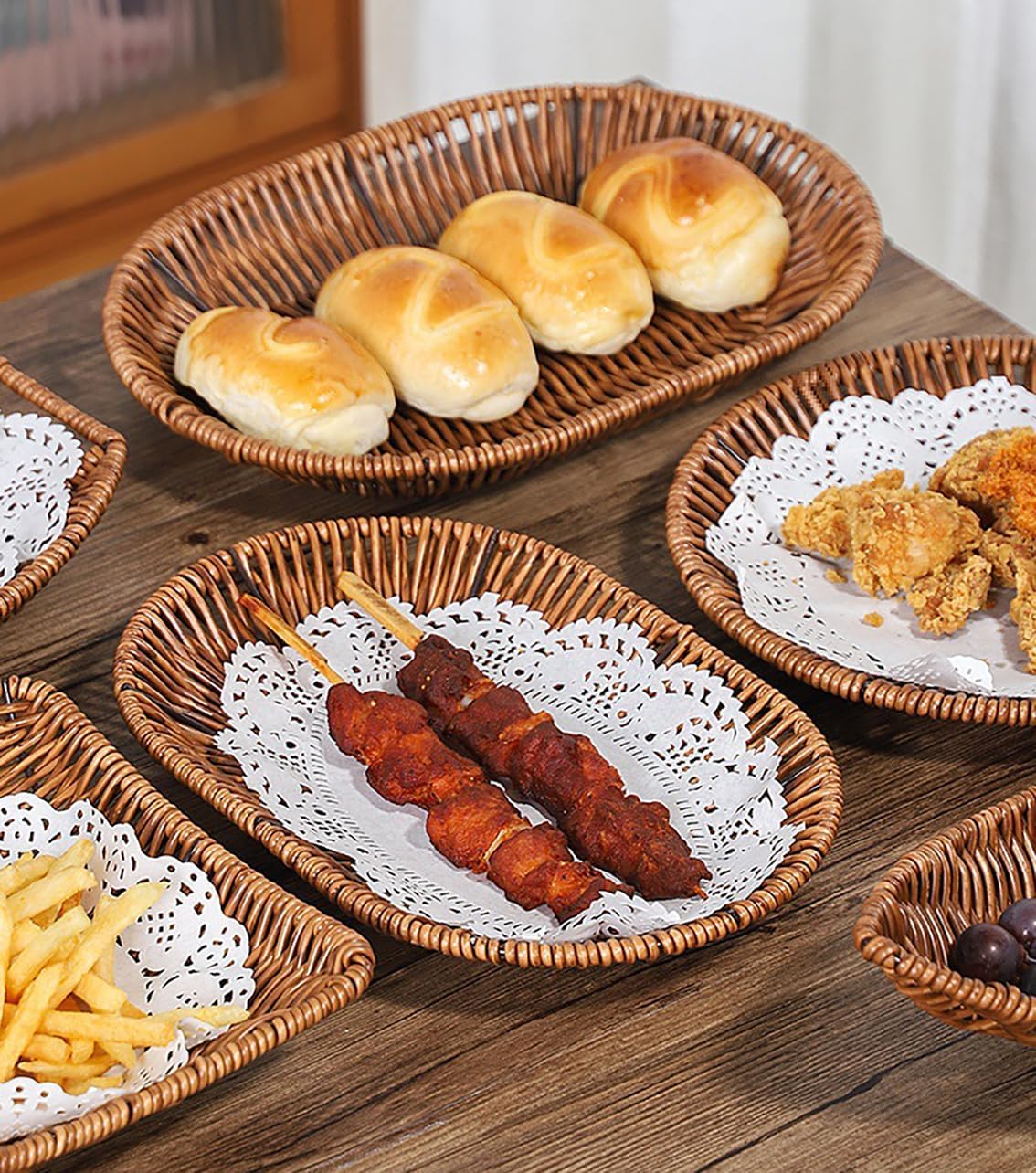 Fruit Baskets Wicker Bread Basket, Woven Tabletop Food Fruit Vegetables Serving, Restaurant Serving Basket,Shape (Elliptical shape)