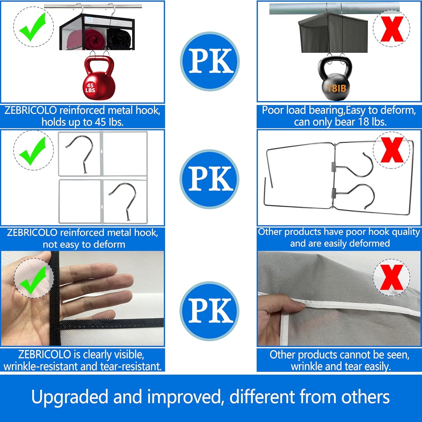 Closet Organization, 24 Section Hanging Closet Organizer, Space Saving, College Dorm Essentials, Heavy Duty Hooks Up to 45 Pounds, White/Black