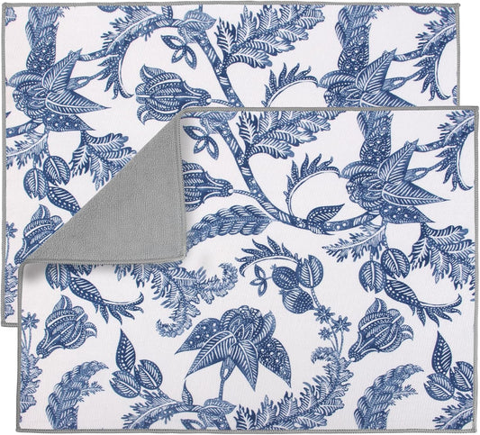 2 Pack Dish Drying Mat, 18" X 16" Blue and White Porcelain Dish Draining Mats, Small Dish Drying Mat,Drying Dish Mat, Self Drying Mat For Kitchen Counter