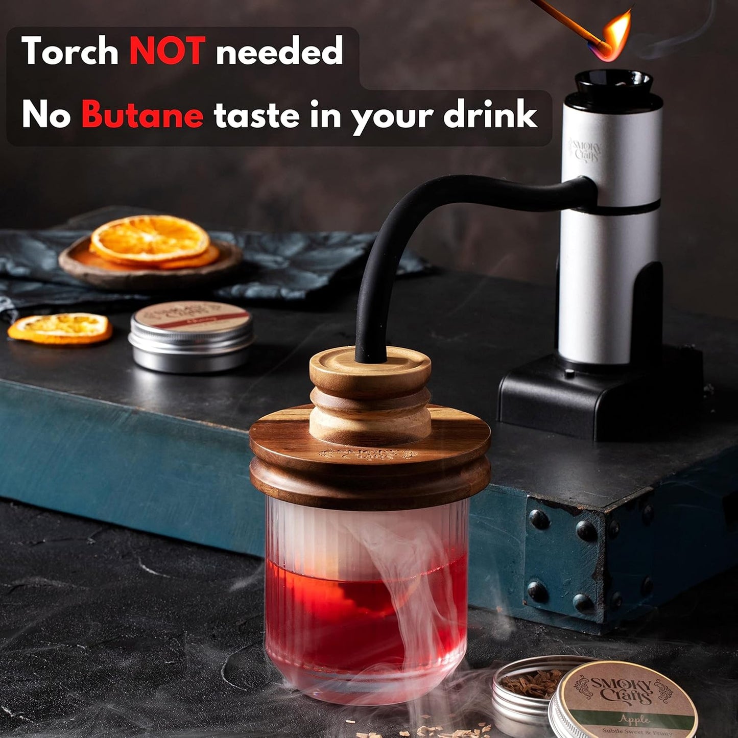 Acacia Whiskey Smoker Kit with Smoking Gun and Wood Chips (Apple & Cherry) - Drink Smoker Kit - Cocktail Smoke Set - Whiskey Gifts for Men (Torch Not Required)