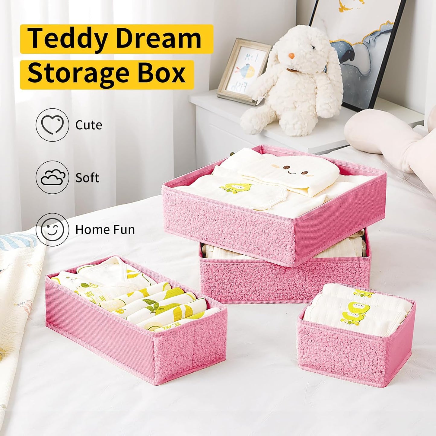 Drawer Organizer Clothes - 18 Pack Dresser Organizer for Nursery, Foldable Sock Underwear Organizer, Baby Drawer Organizer, Small Fabric Storage Bins for Dresser Drawer, Pink