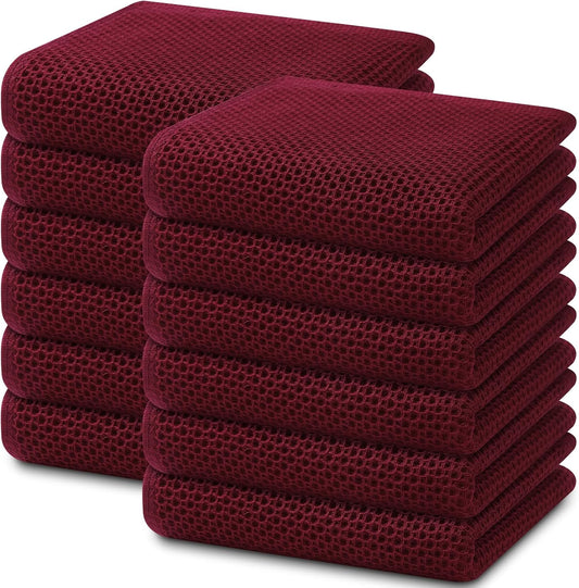 Homaxy 100% Cotton Waffle Weave Kitchen Dish Towels, Ultra Soft Absorbent Quick Drying Cleaning Towel, 13 x 28 Inches, 12-Pack, Burgundy