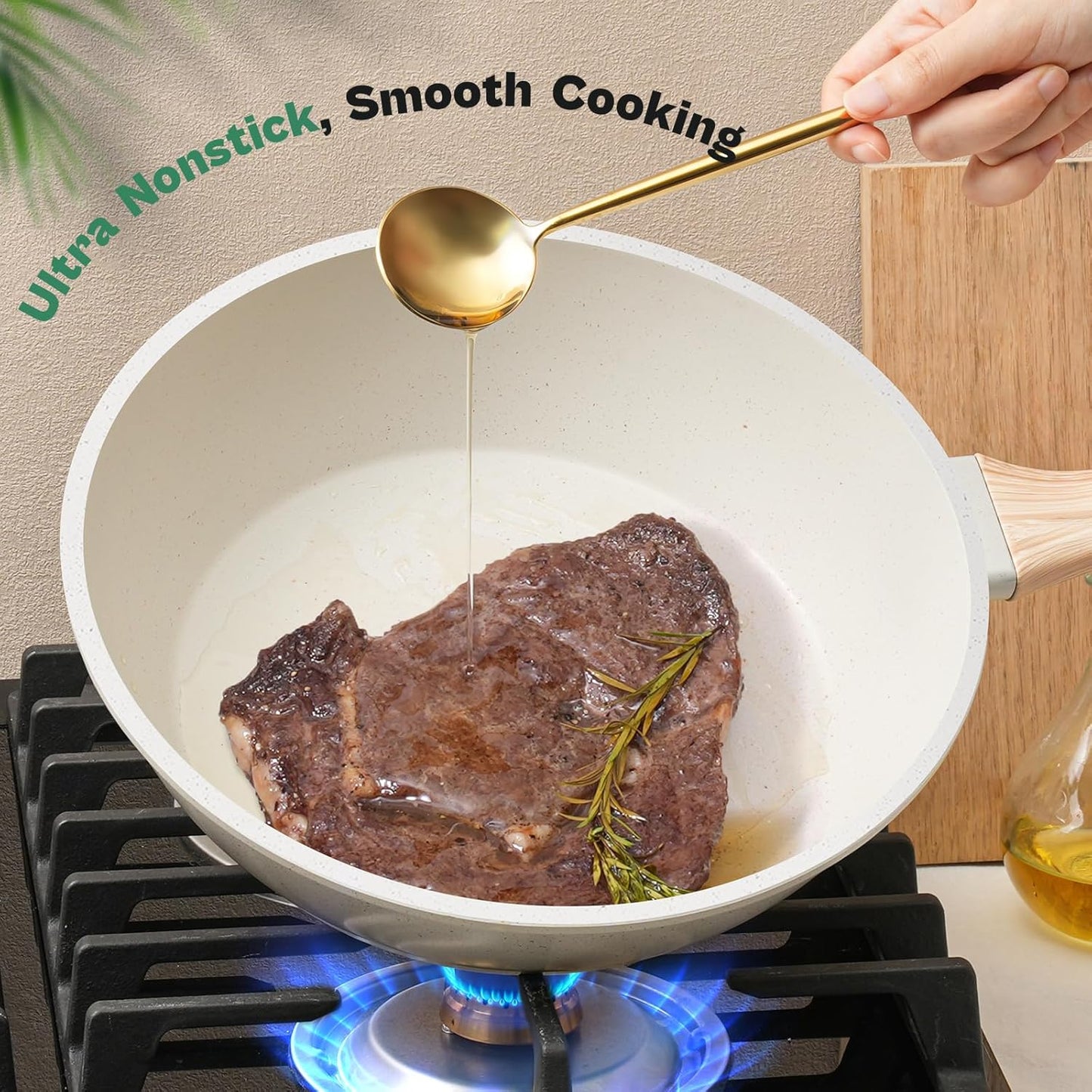 13 Pcs Pots and Pans Set, Nonstick Cookware Sets White Granite Induction Cookware, Non-toxic Healthy Non stick Kitchen Cooking Set with Frying Pans Set, Saucepans (PFAS/PFOA/PFOS Free)