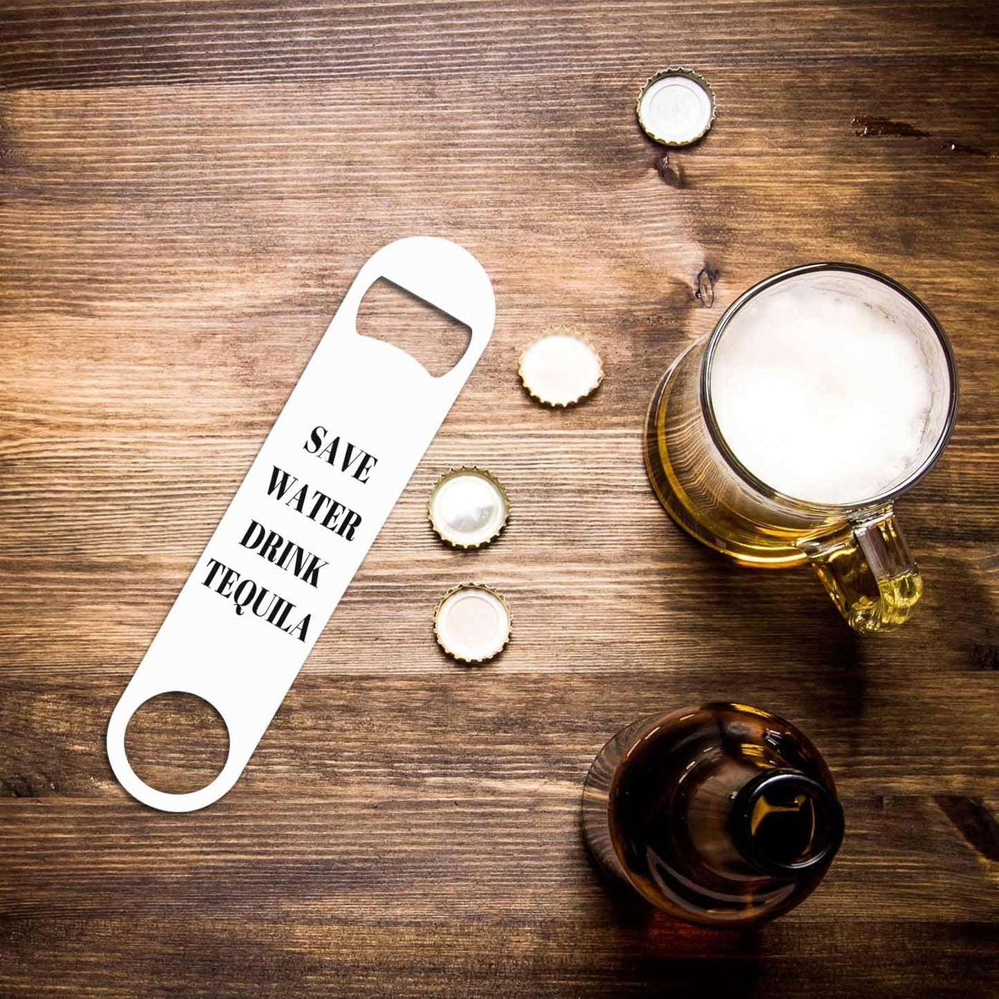 Funny Joke Stainless Steel Bottle Opener Save Water Drink Tequila Flat Beer Bottle Opener Keychain for Home Kitchen Bar Restaurant Party Birthday Gift