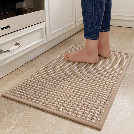 Kitchen Mats for Floor, Super Absorbent Kitchen Rugs Non Slip Washable, Rubber Backing Soft Chenille Braided Kitchen Floor Mat Standing Mat Sink Mat, Easy to Clean, Brown 17"x28"