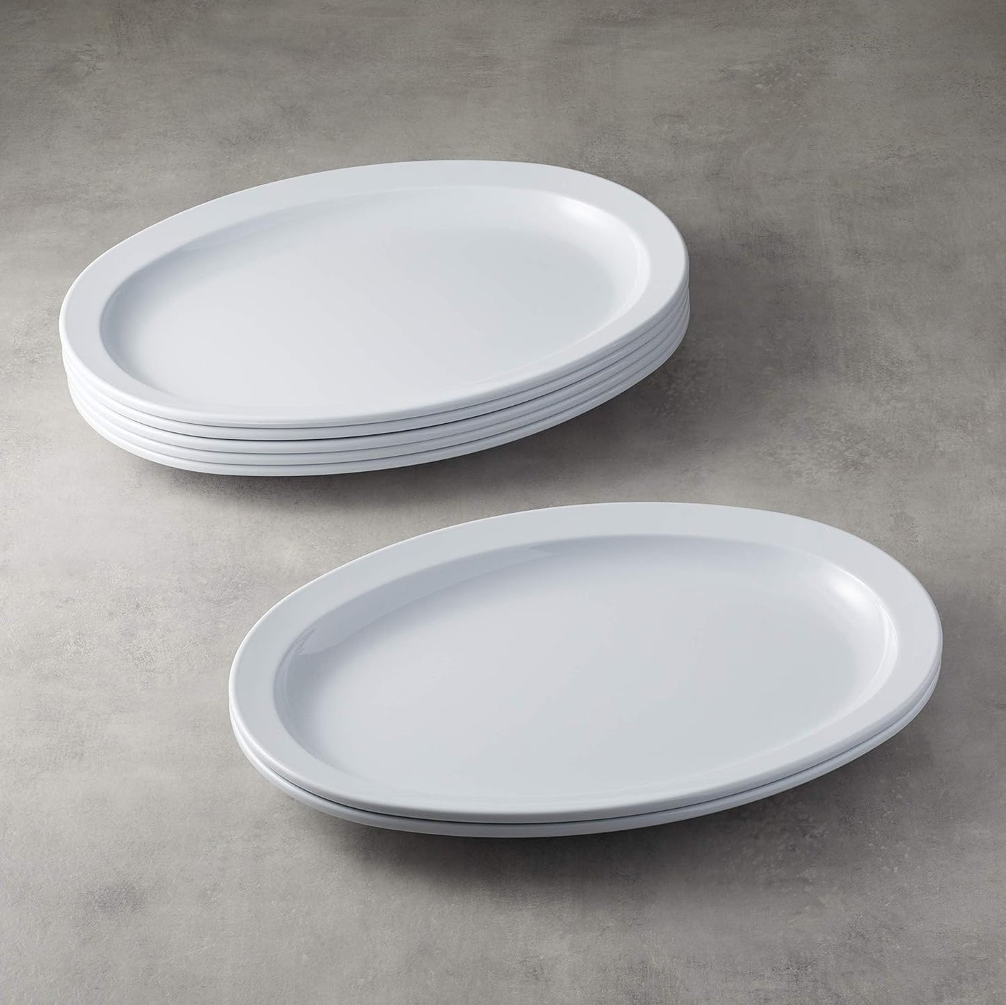 Amazon Basics Melamine (Plastic )Oval Platter Narrow Rim, 6 Piece Set, 13 in x 9.75 in, White (Previously AmazonCommercial brand)