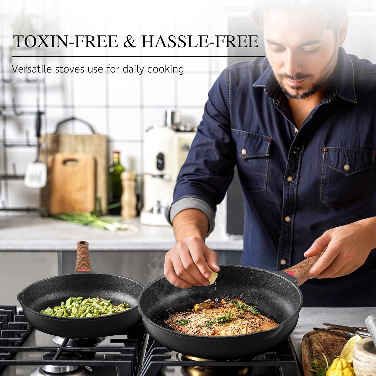 Vinchef Pots and Pans Set Non Stick, 12pcs Induction Cookware Set, Non Stick Frying Pans with Lid, Non Toxic Kitchen Cookware Sets, Pan Sets for Cooking, PFAS and PFOA Free