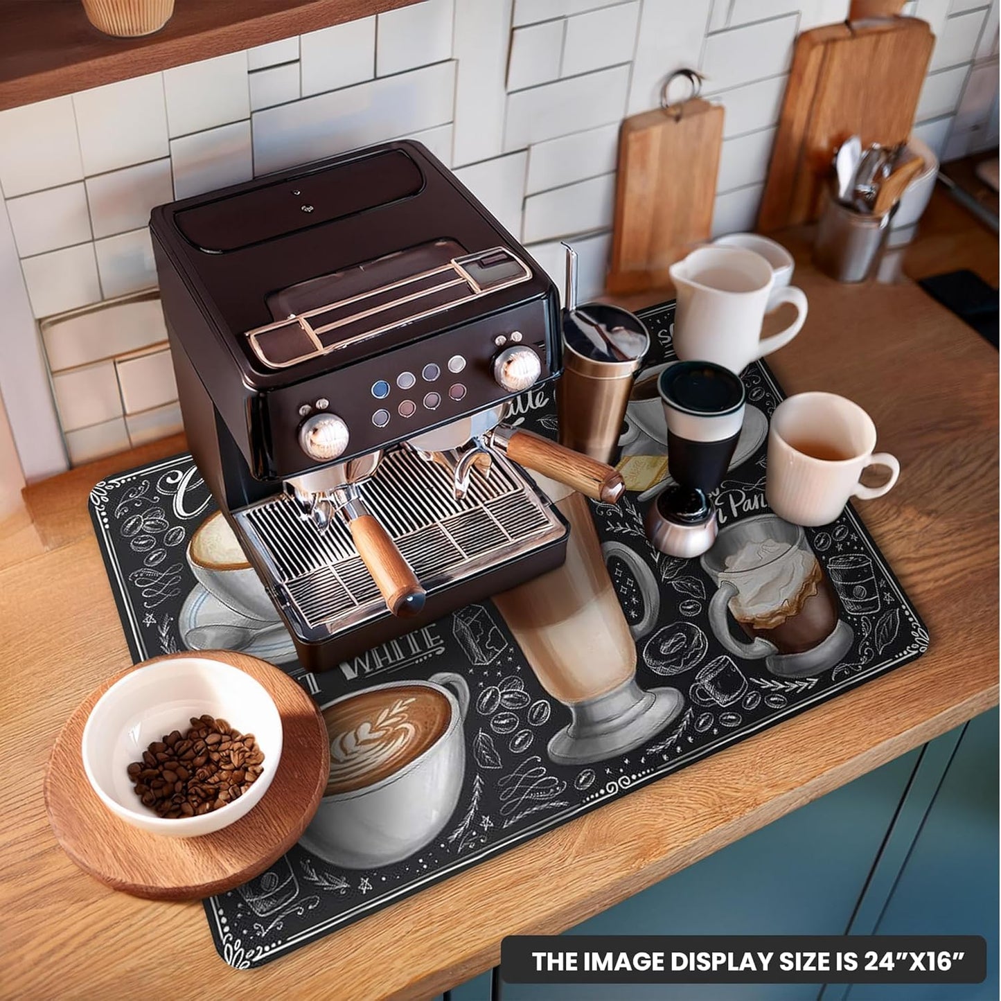 Dish Drying Mat Super Absorbent – 24" x 16" Coffee Mat for Countertops – Non-Slip Drying Mat for Kitchen Counter – Easy to Clean Water Absorbent Mat – Large Mat (Costa Rica Coffee)