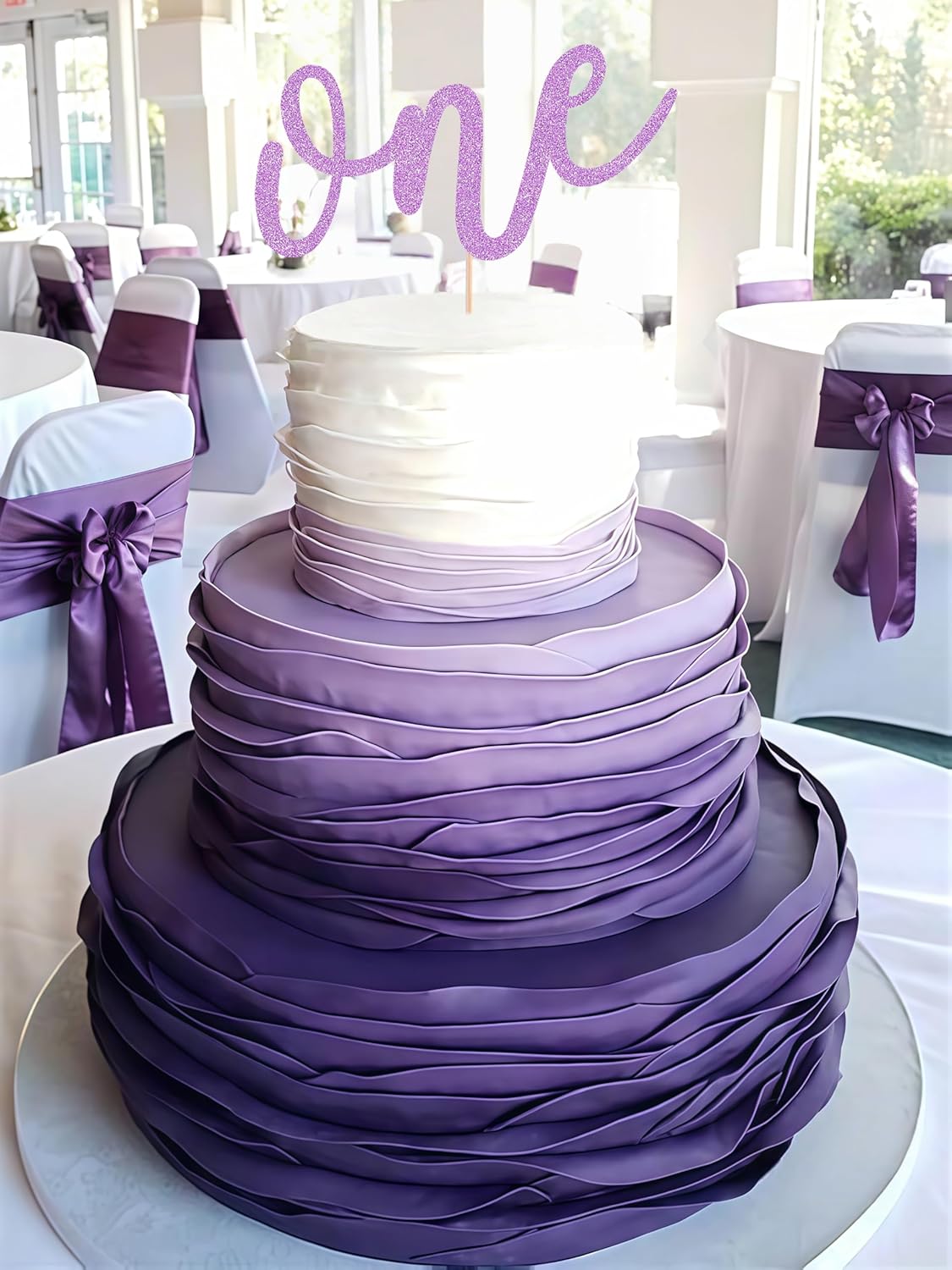 First Birthday Cake Topper - Purple Glitter One Cake Decorating Supplies for Girls and Boys, Perfect for Baby Shower/Gender Revealing Party Photo Booth Props