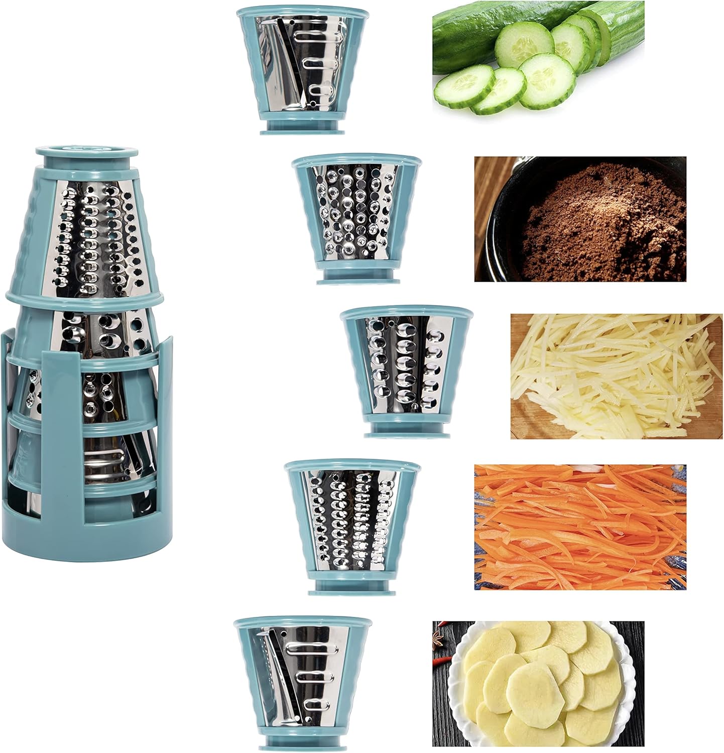 One-Touch Control Cheese Grater Machine - Electric Shredder for Vegetables, Fruits, Potato - Salad Maker with 5 Free Attachments, Green