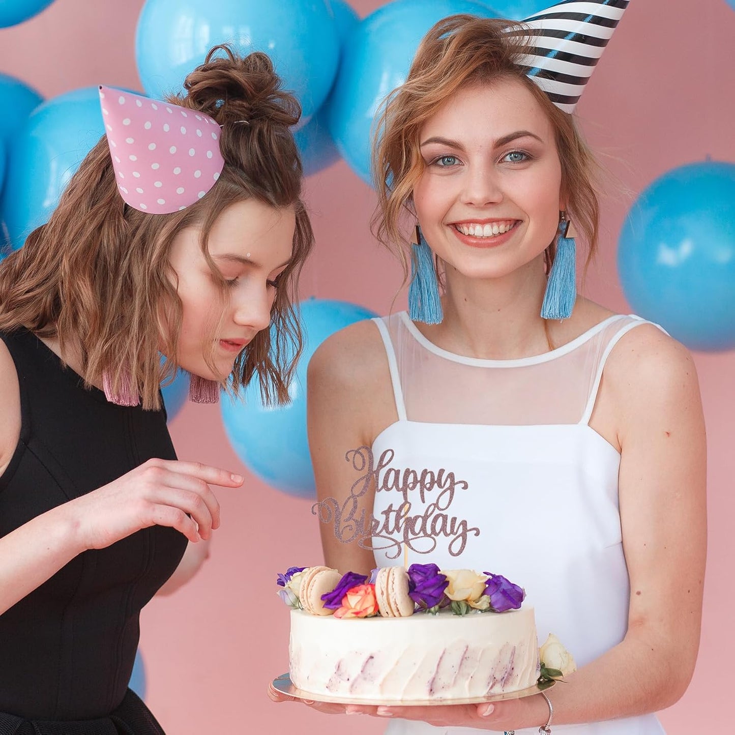 Happy Birthday Cake Toppers 9 Inch Glitter Happy Birthday Cake Pick for Birthday Anniversary Theme Party Cake Decorations Supplies - Brown