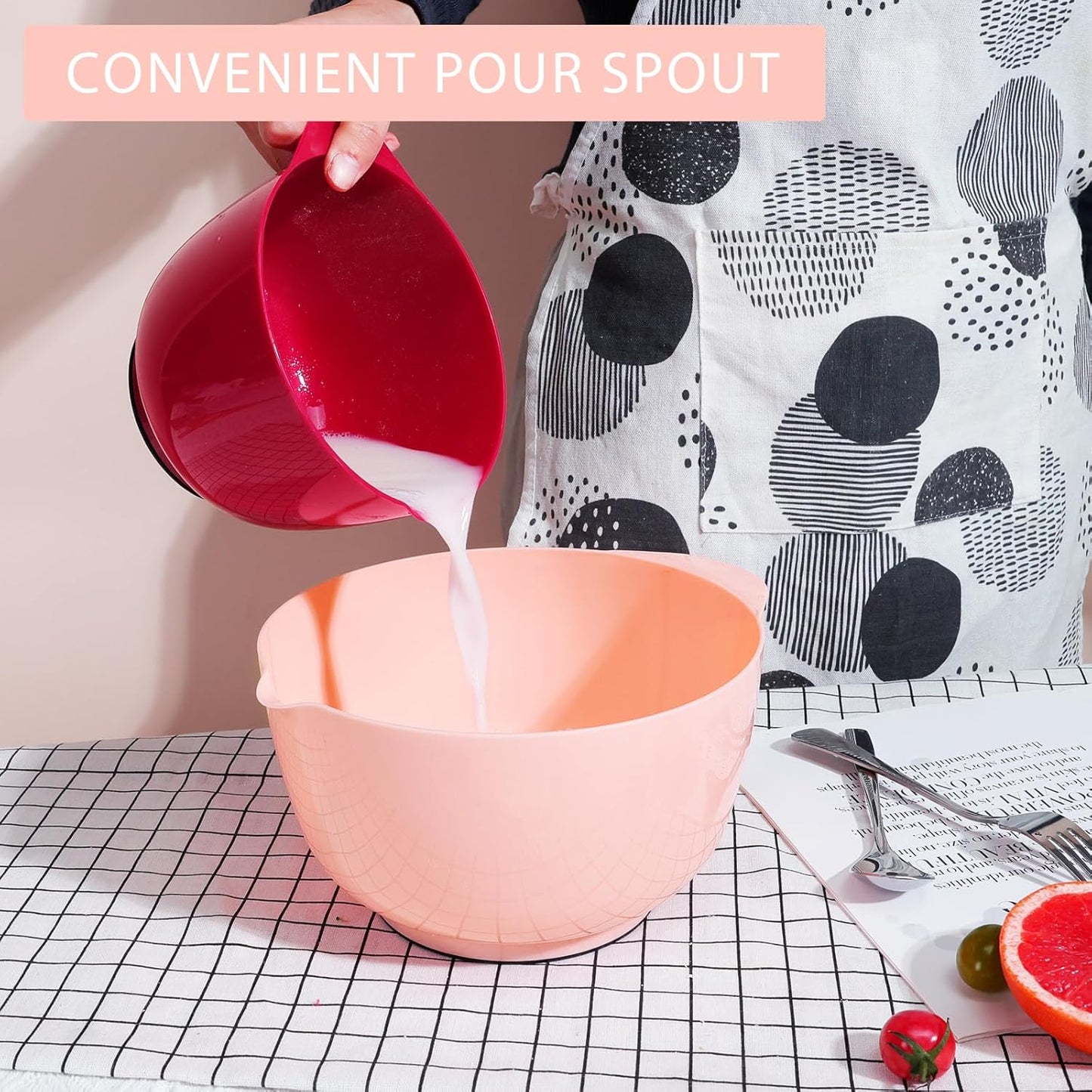 BoxedHome Classic Mixing Bowl Set, BPA Free Plastic, Microwave and Dishwasher Safe, 4.5 quarts (Pink/Blue)