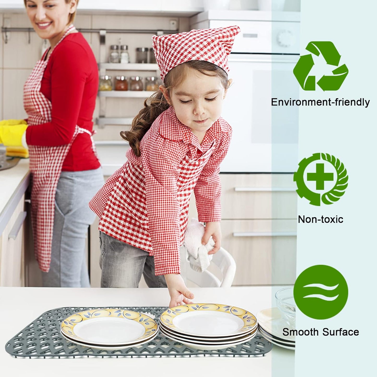 Sink Protectors for Kitchen Sink 19x14 & 21x16 & 26x14 & 28x14.4 & 30x16, Large Silicone Sink Mats Grid for Bottom of Farmhouse Stainless Steel Sink (30”x16”, Rear Drain)