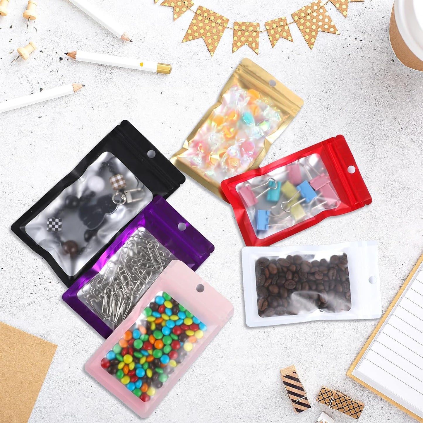 200 Pack Resealable Mylar Holographic Bags Food Storage Smell Proof Bags with Front Window Foil Packaging Pouch for Candy Sample Jewelry Small Business 4.13×5.91 Inch, Blue