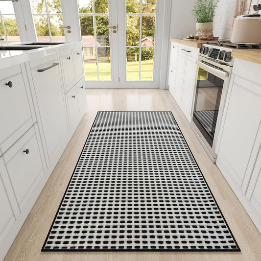 Large Kitchen Runner Rugs Long Kitchen Mat Non Slip Washable, Super Absorbent Soft Chenille Braided Kitchen Mats for Floor, Rubber Backing Kitchen Sink Standing Mat, Easy Clean, Black 36"x71"
