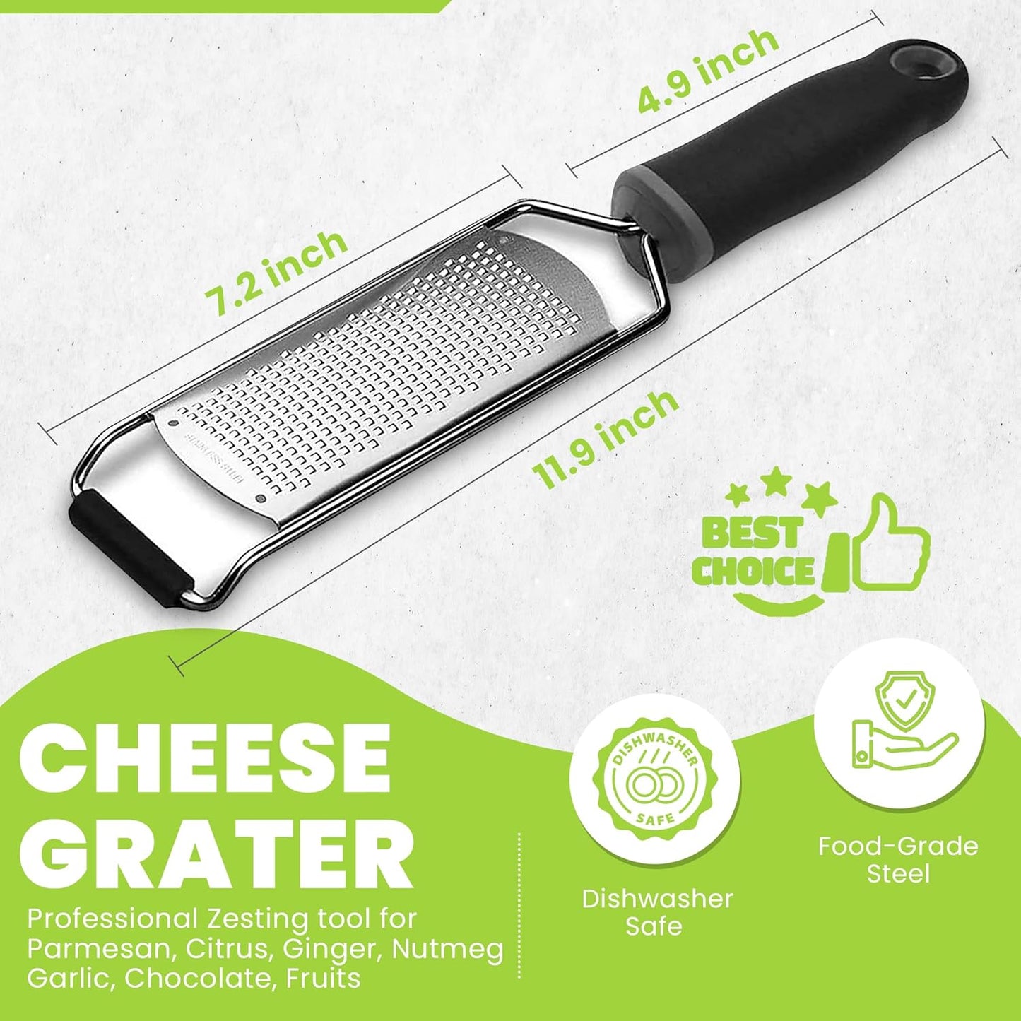 Stainless Steel Ultra Fine Cheese Grater Great for Hard Cheeses, Chocolate, Nutmeg, and Lemon Zest - EJKJ Kitchenware