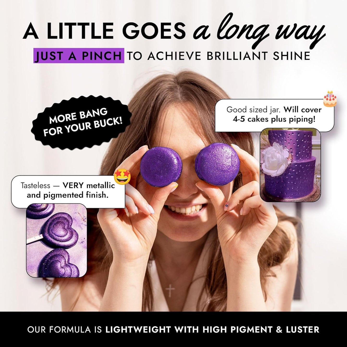 MONÉGASQUE Purple Edible Glitter for Drinks 7g – Violet Edible Glitter for Cakes & Cocktails – Purple Luster Dust for Cake Decorations Spray Sprinkles – Halloween Cocktail & Drink Shimmer Powder