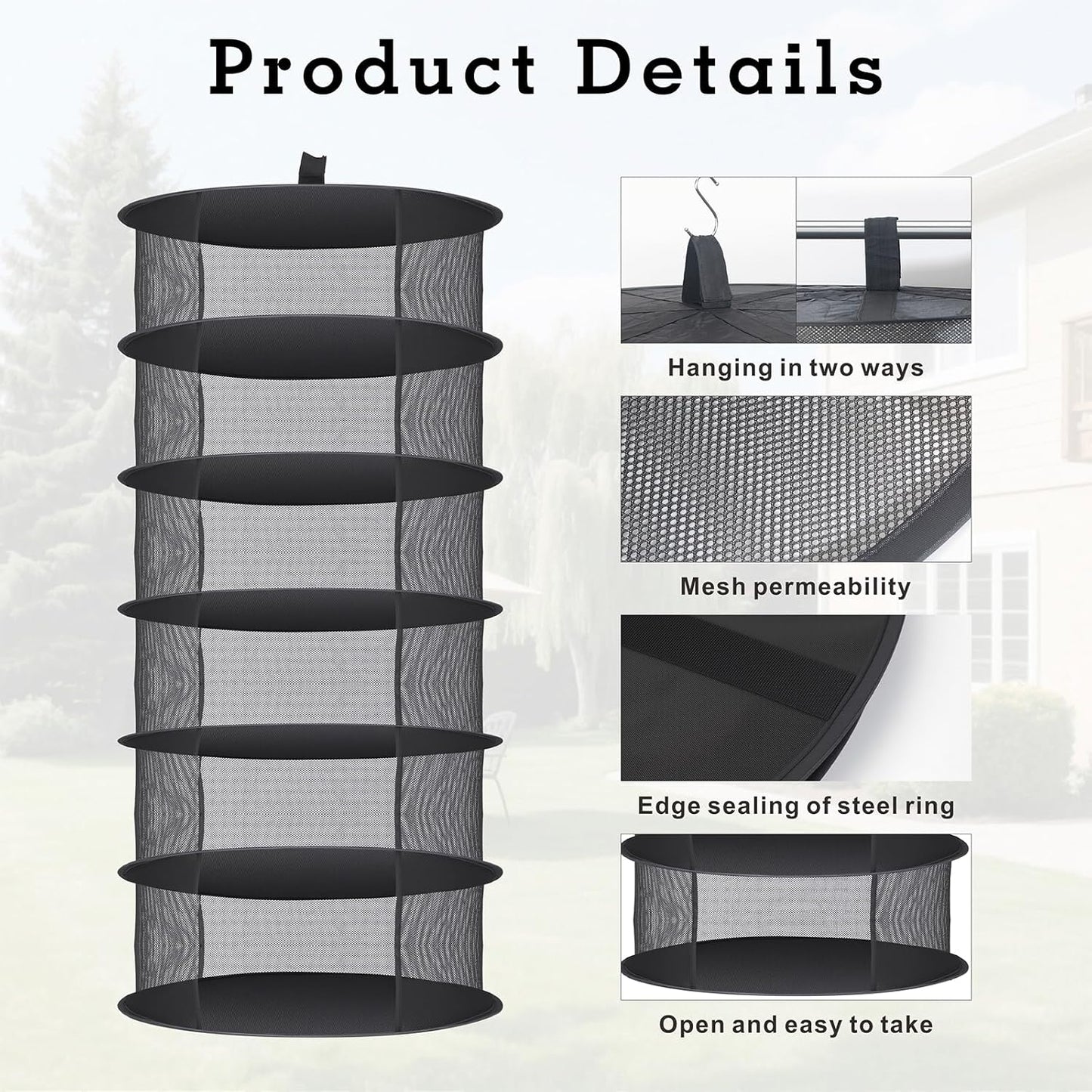 Herb Drying Rack Hanging Collapsible Drying Net for Garden Hydroponic Plant, Flowers, Herbs,Dry Mesh Folding Dryer (8 Layer)